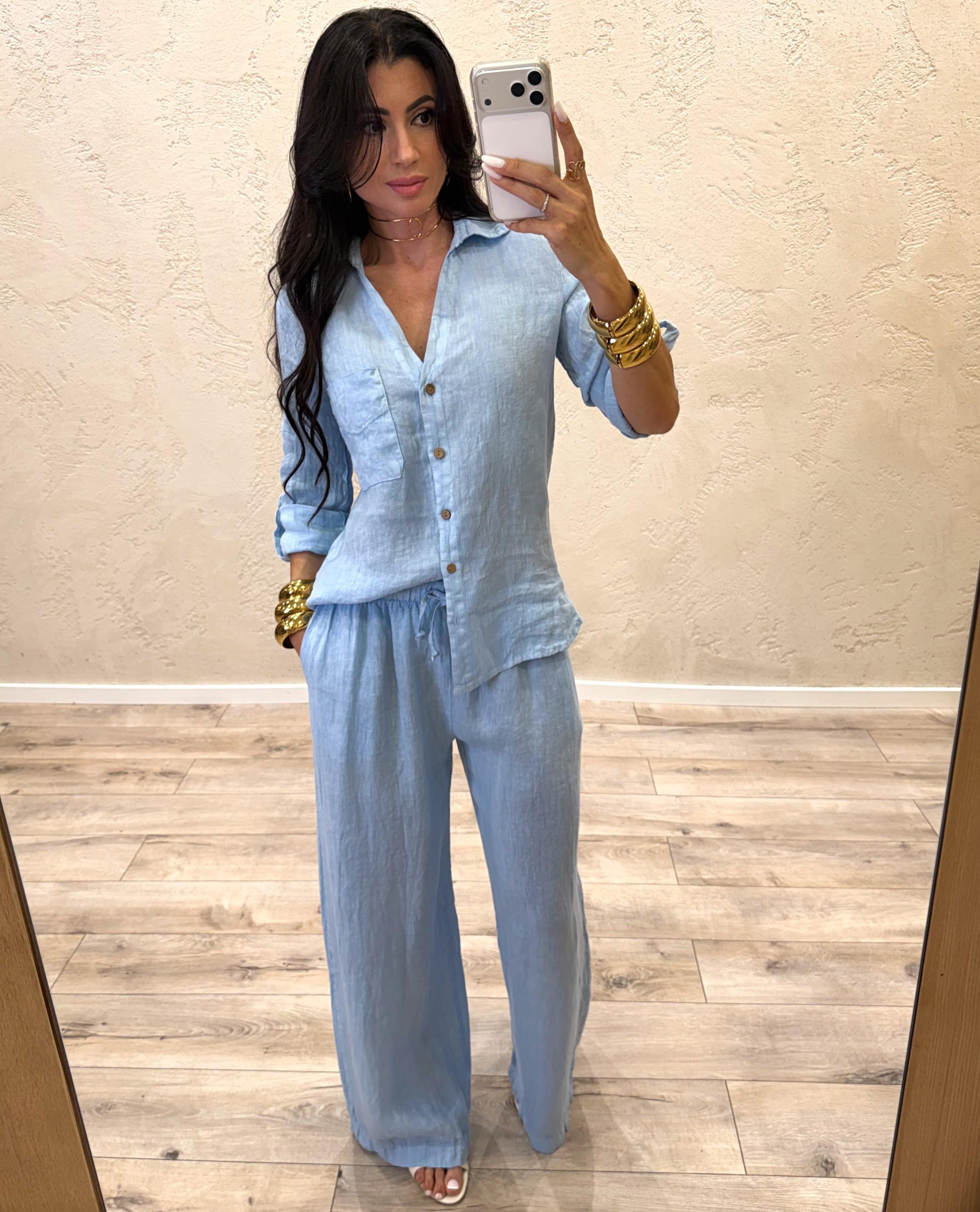 camicia "ARIA" 100% lino H4874 CIELO ELEVI 