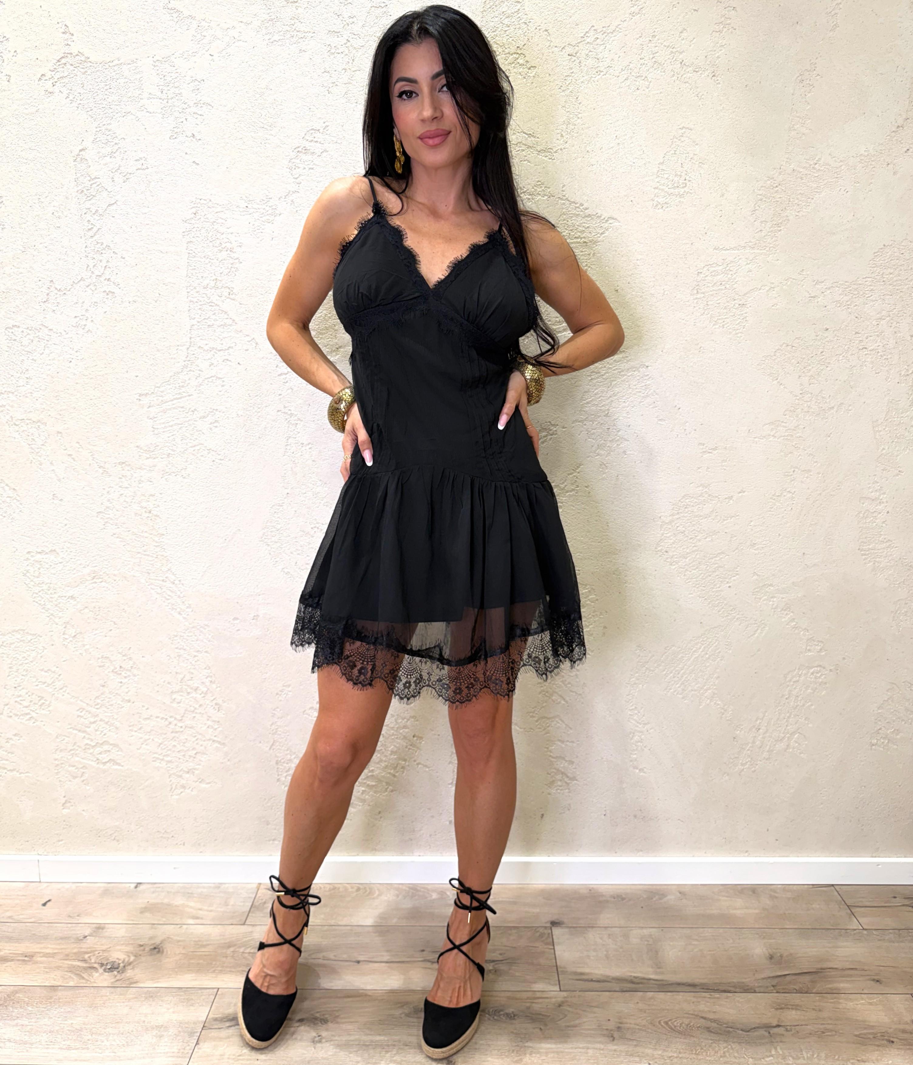 abito mini con inserti in pizzo 12219 NERO SUSY MIX 