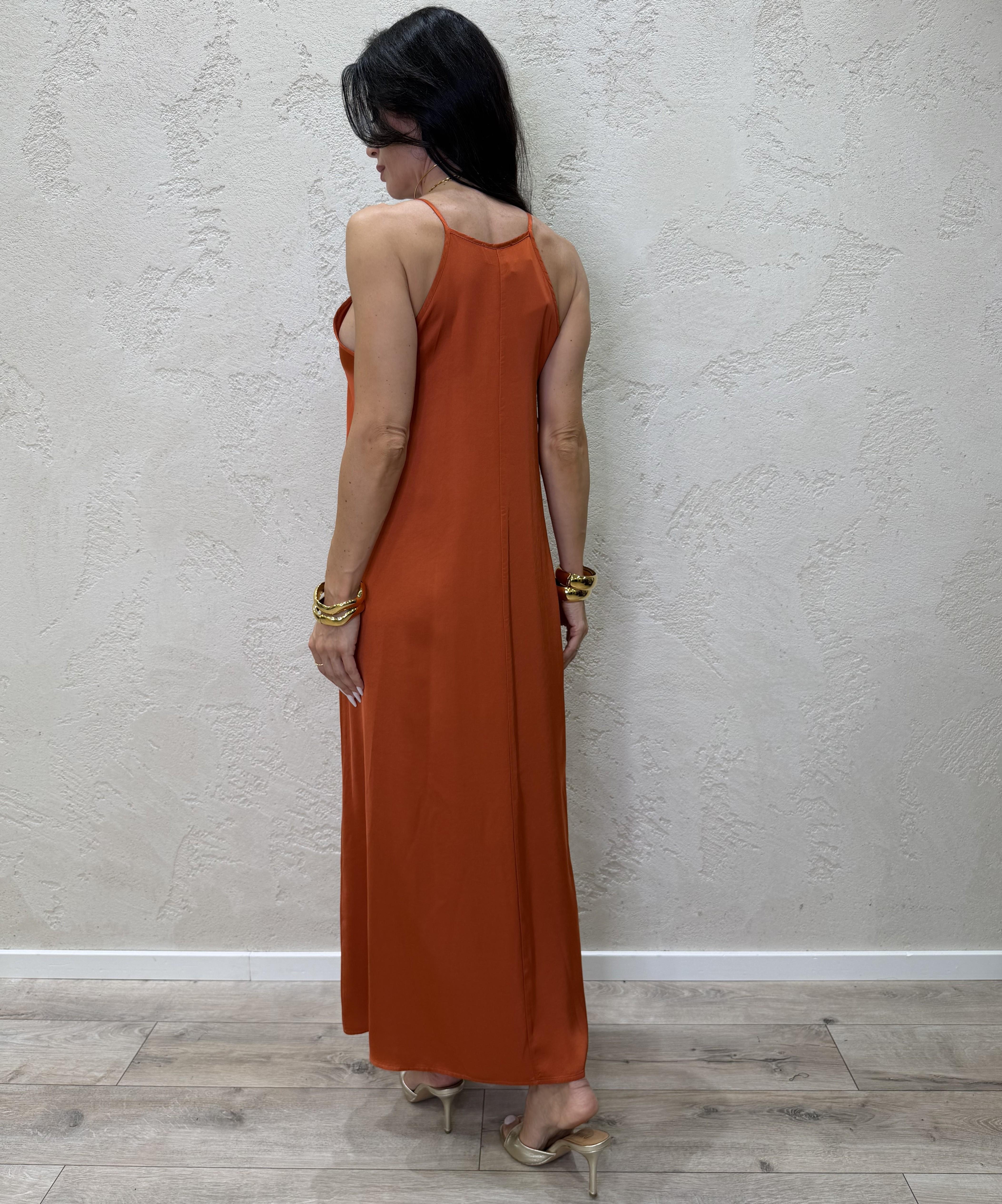abito svasato in satin scollo all'americana TAB2585 PAPAYA VICOLO 