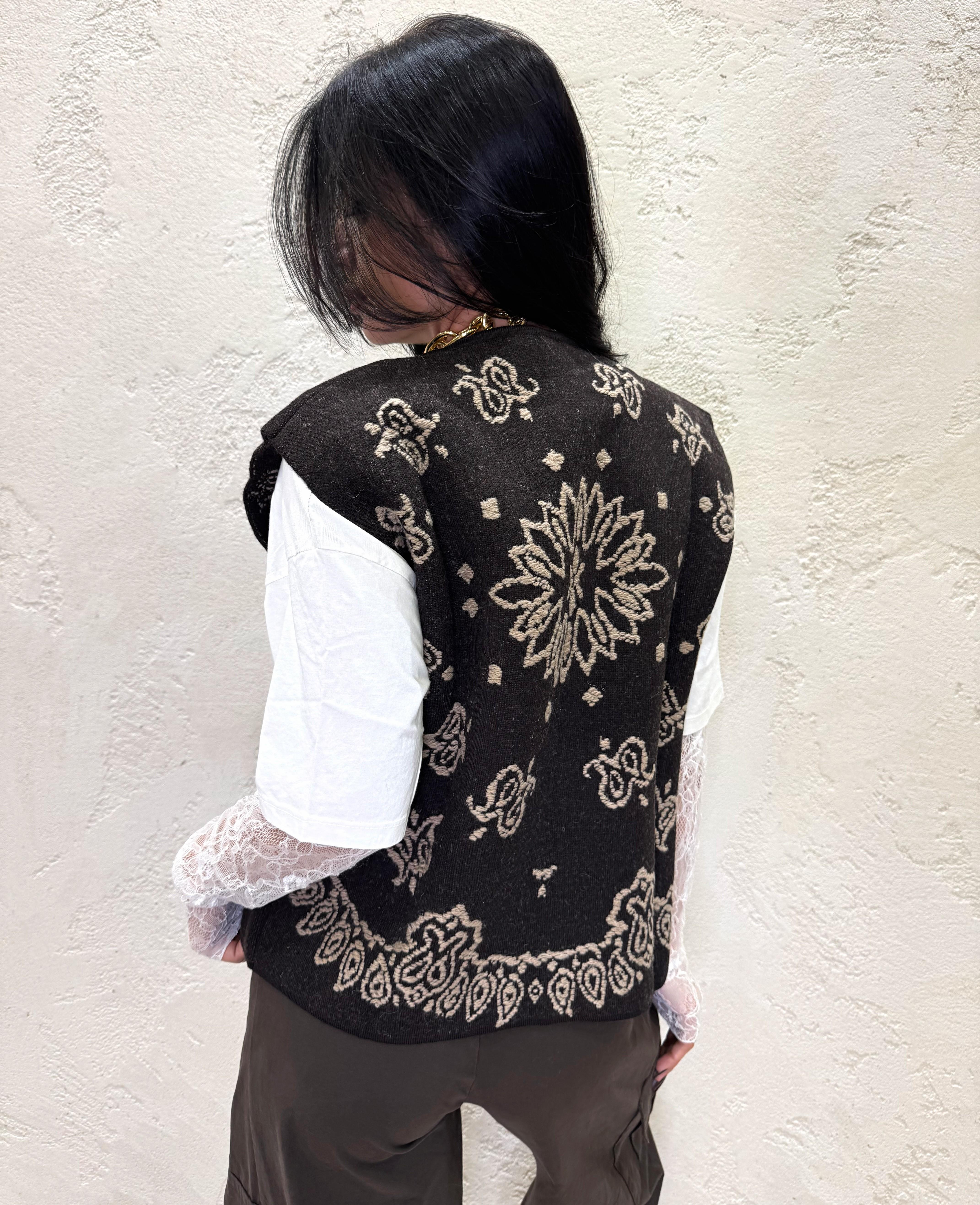 gilet in misto lana e alpaca con ricamo WSHMG61A400 MORO/BIANCO TENSIONE IN 