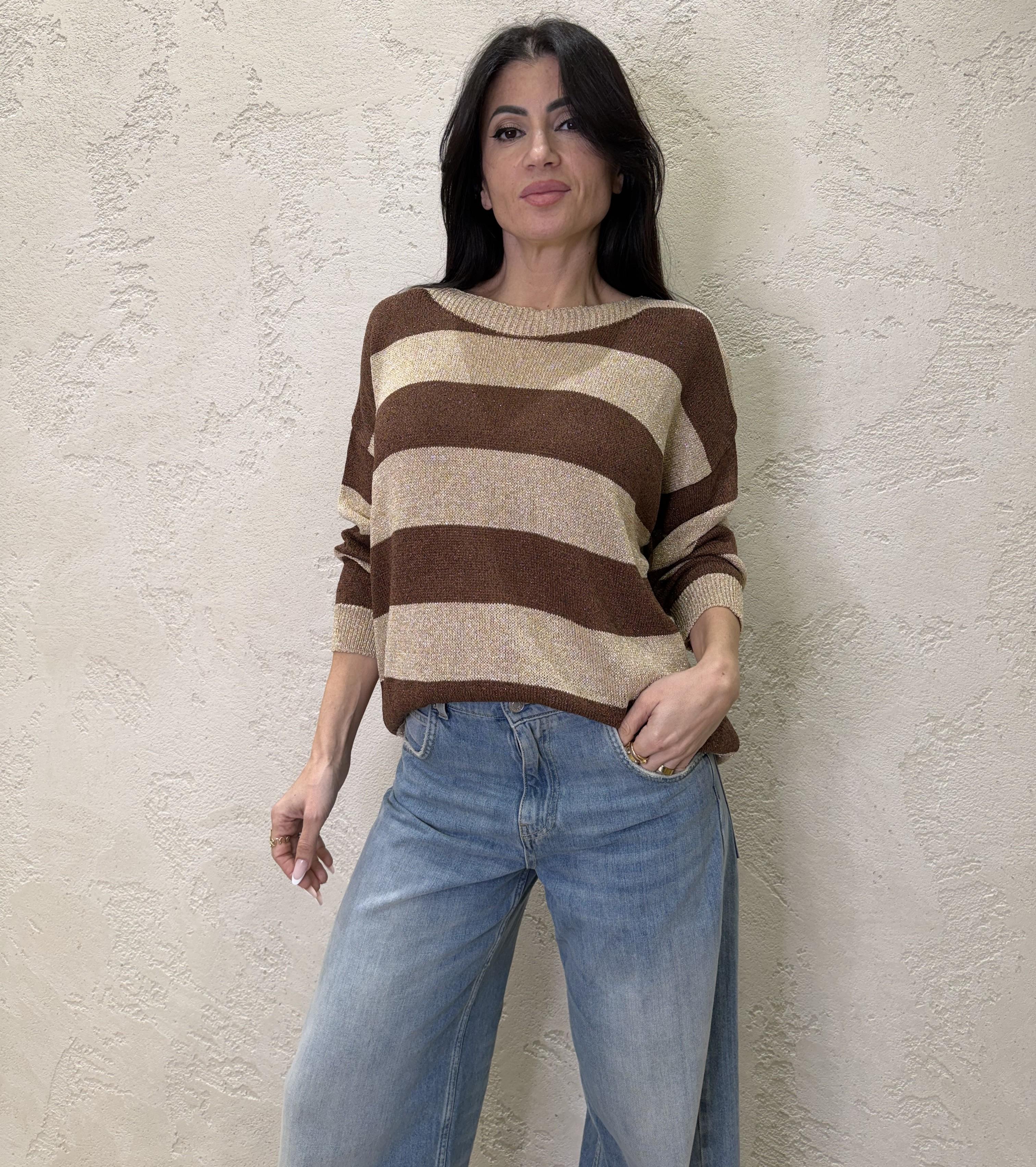 pull vestibilità morbida in lurex fantasia a righe W26020 TABACCO SUSY MIX 