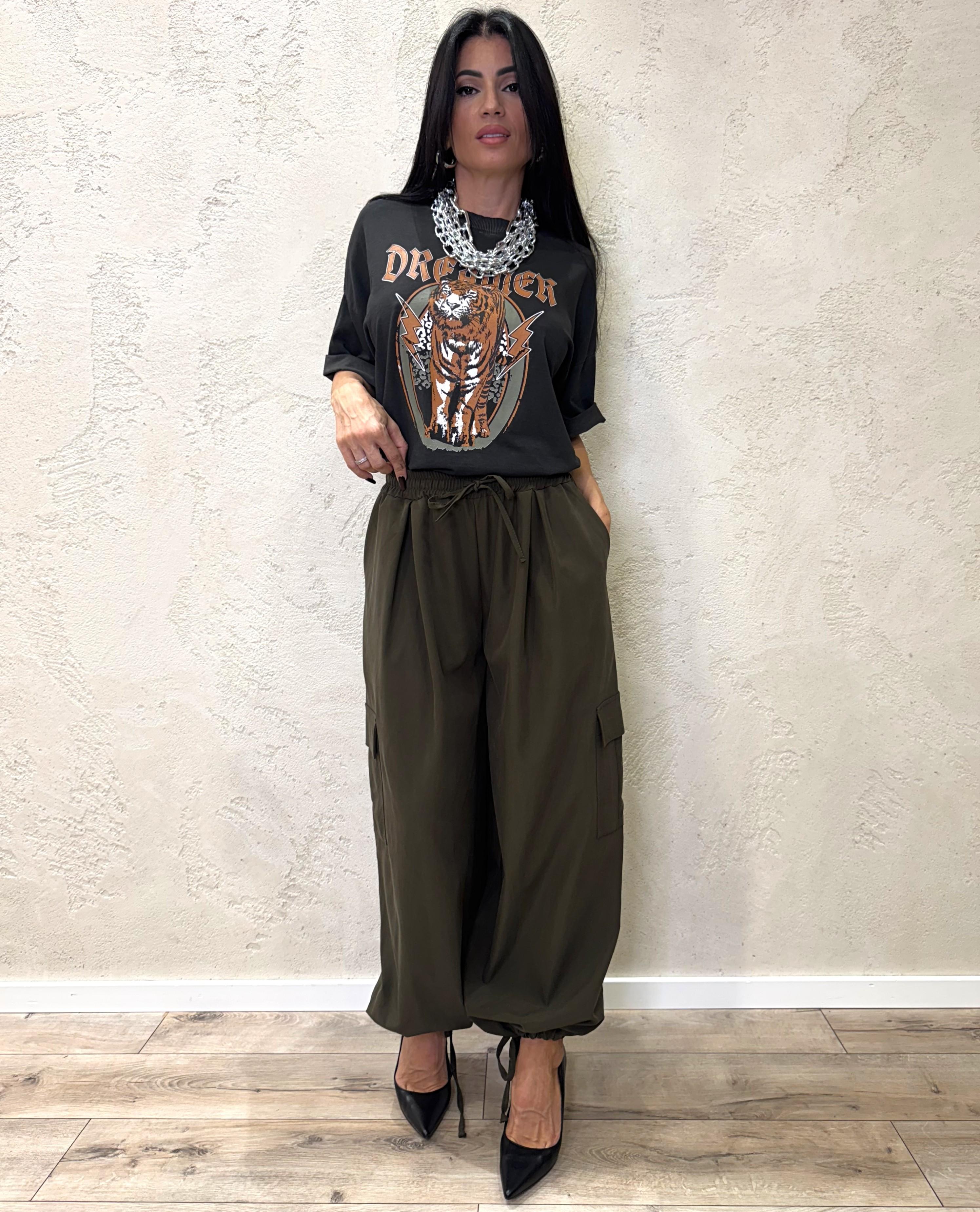 t-shirt over elasticizzata con stampa tigre vintage TFW-P011 ANTRACITE HAVEONE 