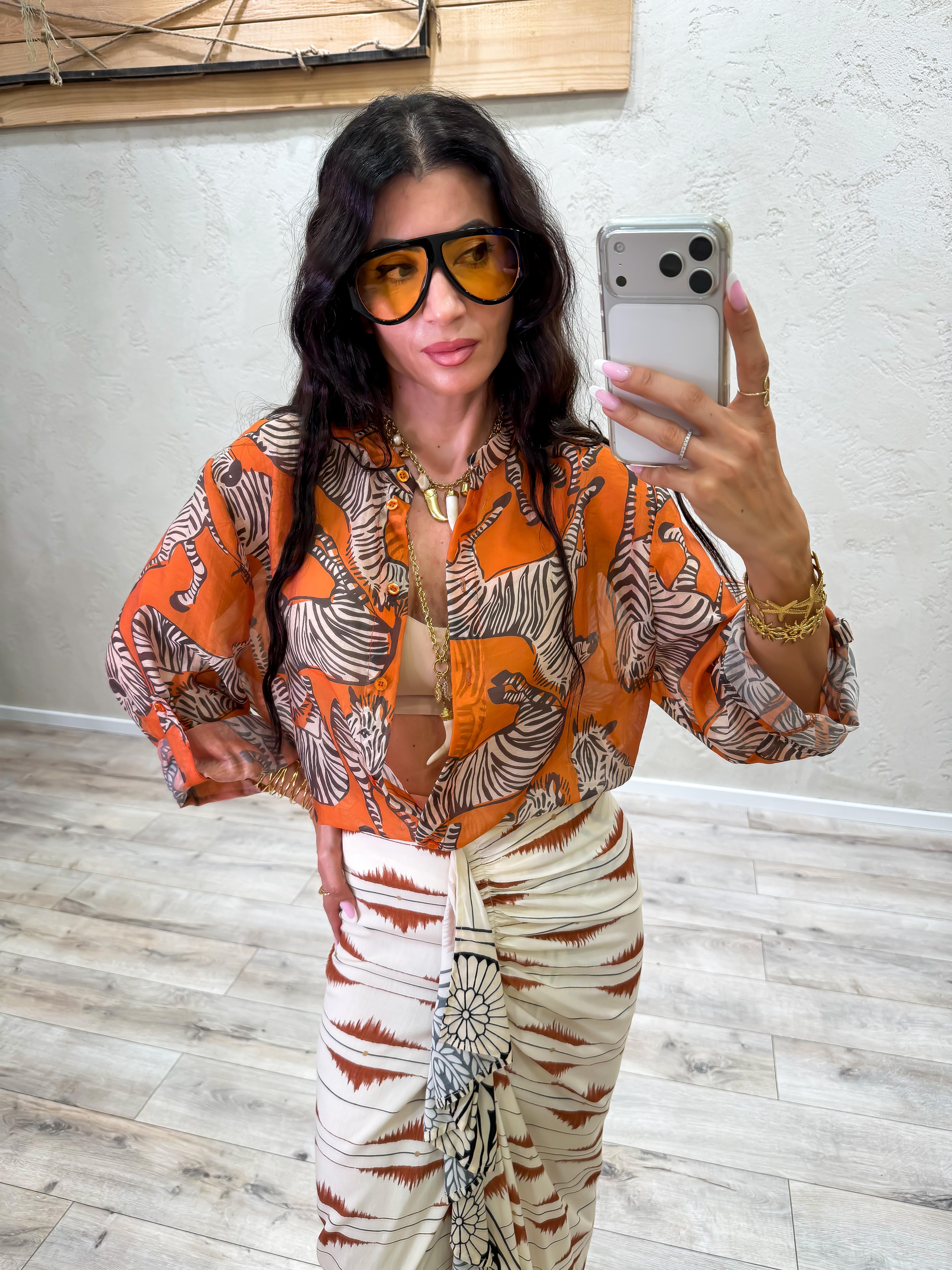camicia "zebra" in lyocell CVS-Q466 ARANCIONE HAVEONE 