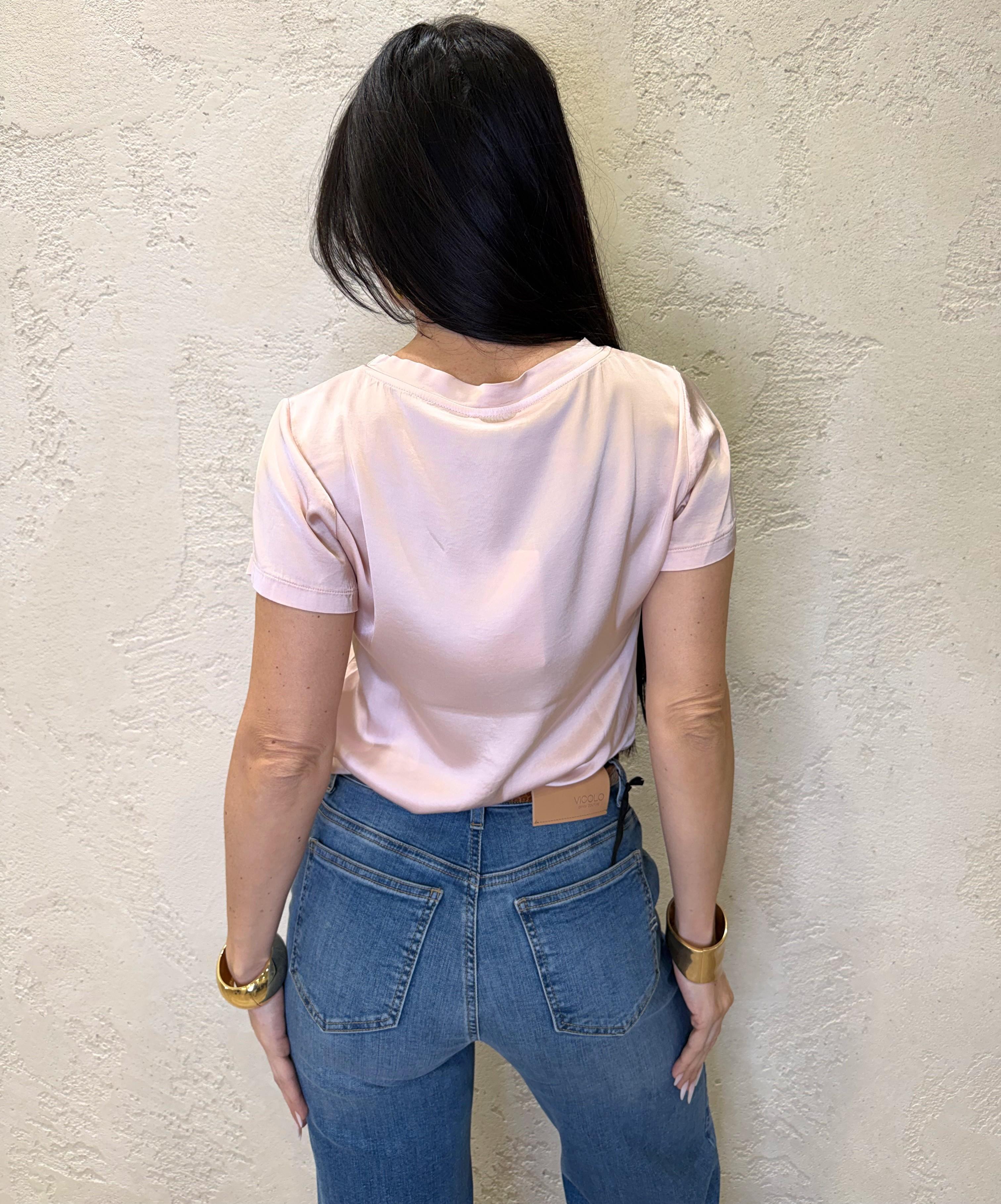 Blusa elasticizzata in satin 26FA705BU ROSA CIPRIA SUSY MIX 