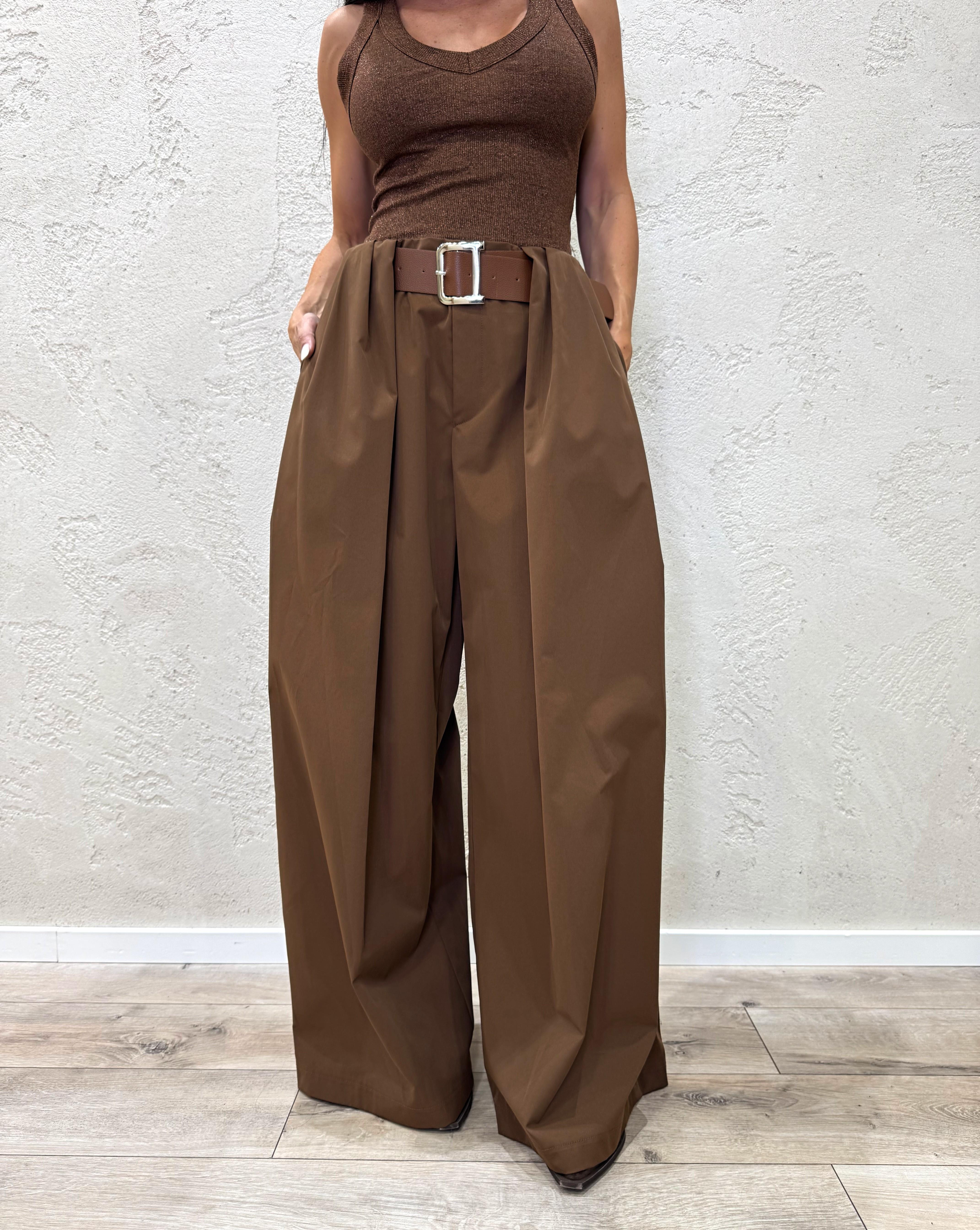 pantalone ampio con pinces PANPIN MARRONE ELEVI 