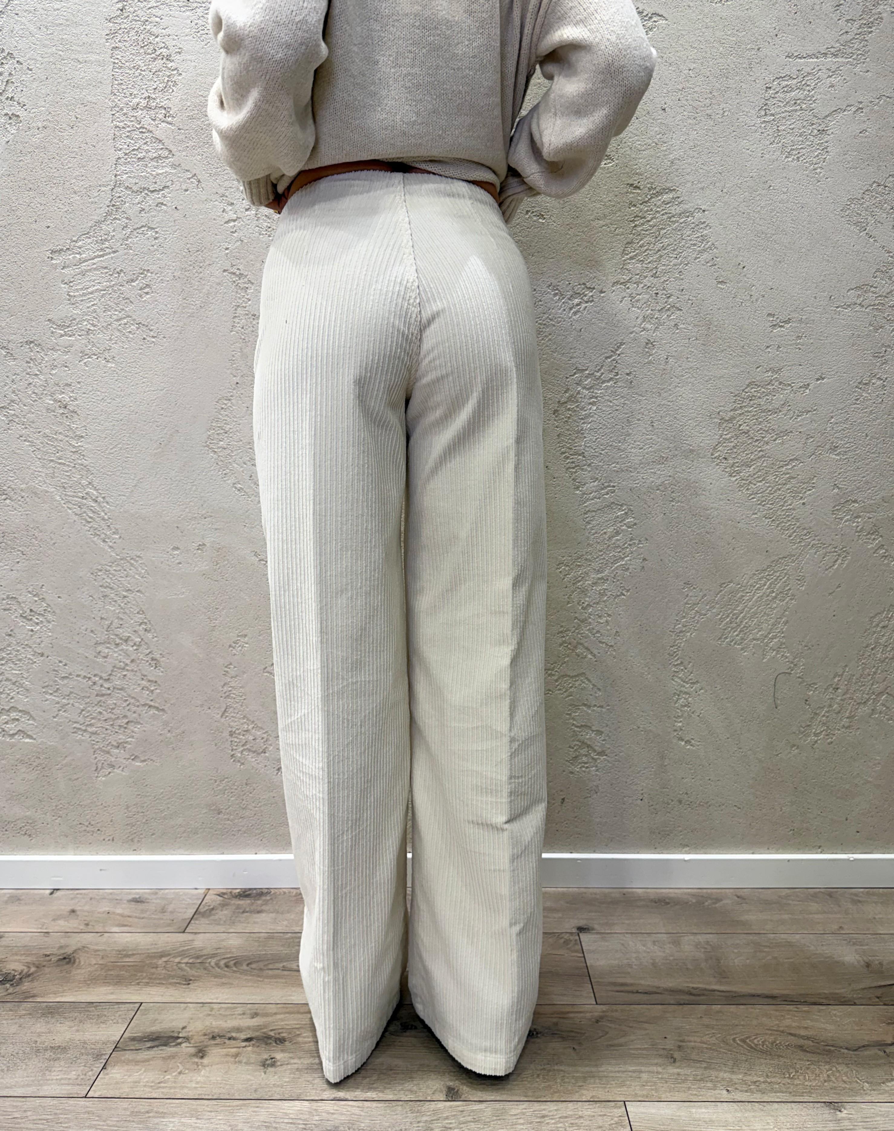 pantalone a plazzo in velluto a costine CJ12711 PANNA TENSIONE IN 