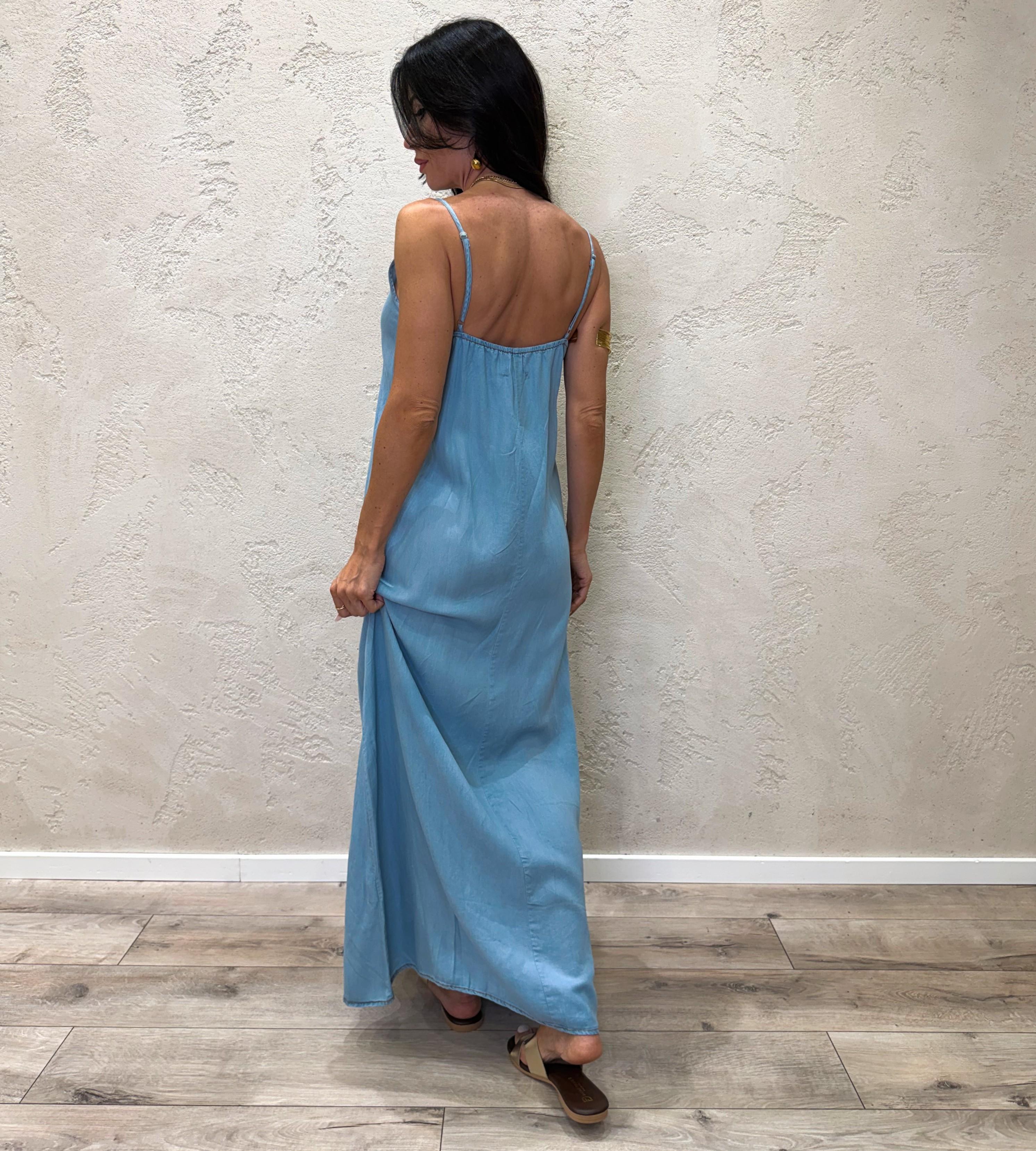 abito lungo "marea" in tela chambray ABT-MAREA DENIM CHIARO ELEVI 