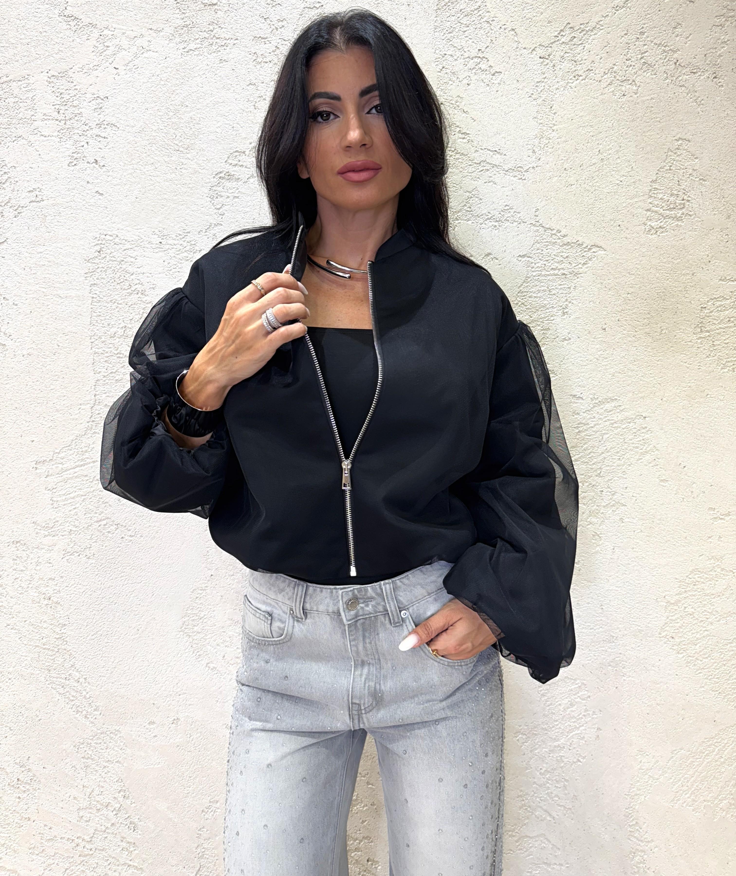 bomber in tulle VHN3KAI NERO IMPERIAL 
