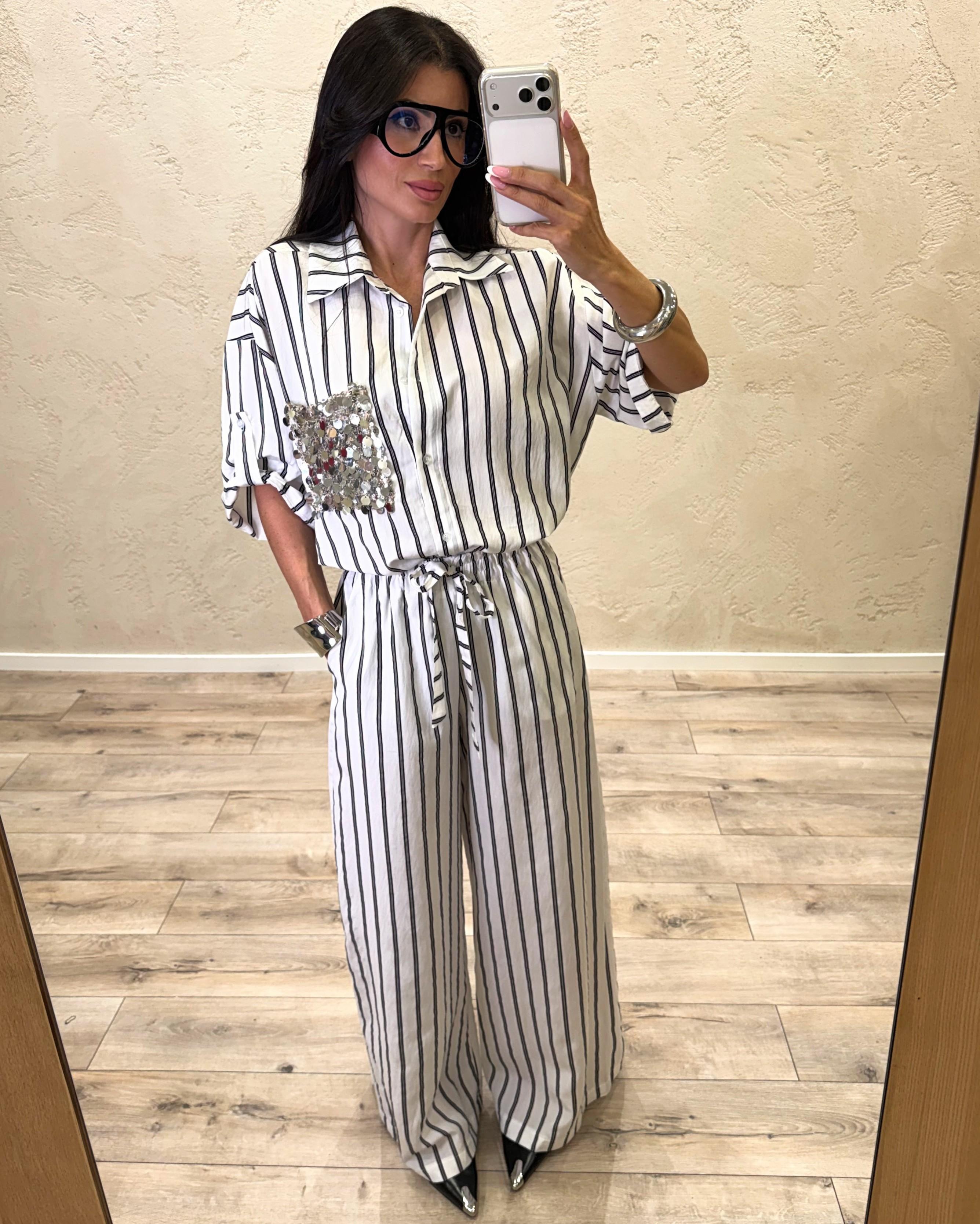 pantaloni a palazzo fantasia a righe PE260221 BIANCO/NERO TENSIONE IN 