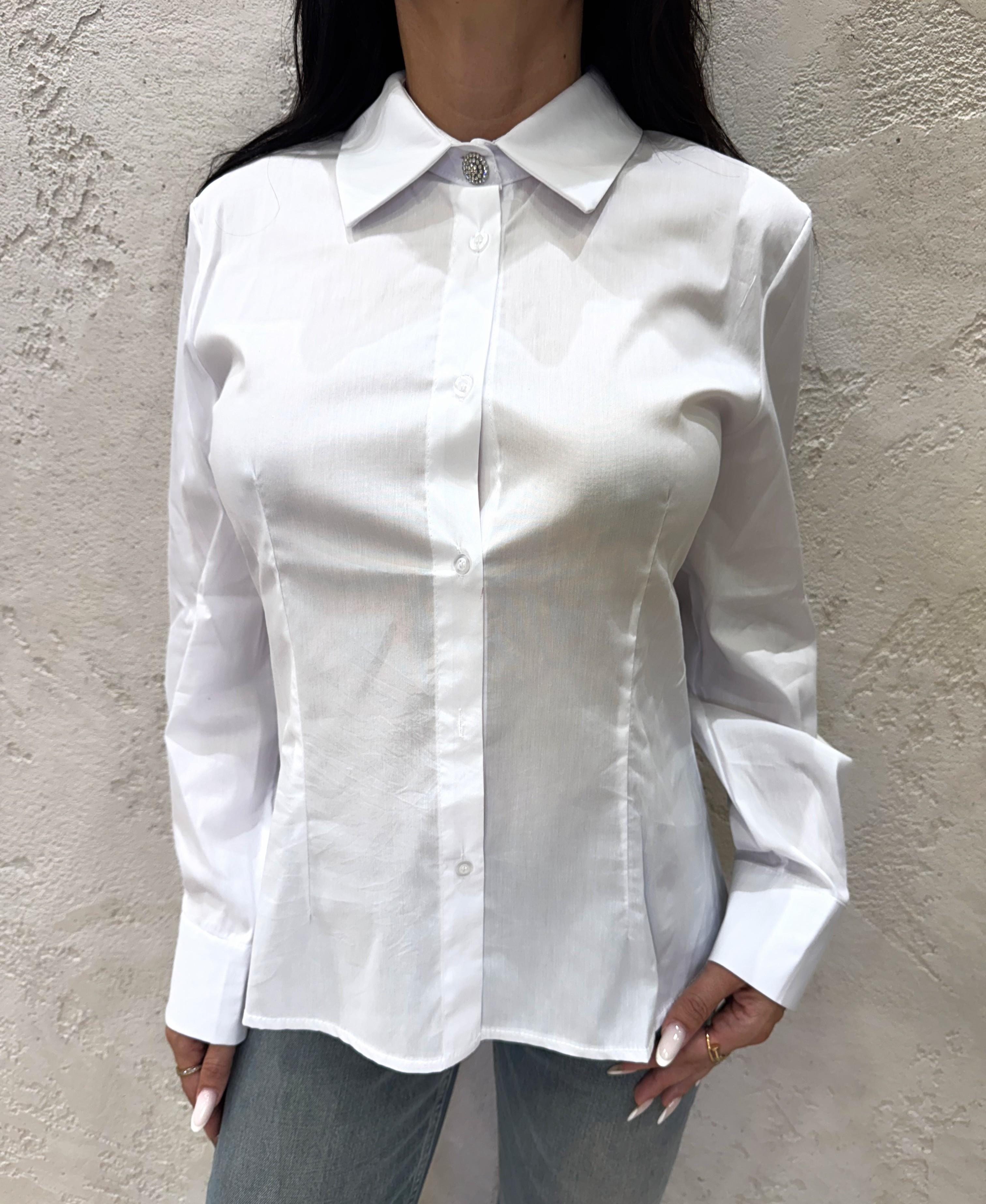 camicia con bottone gioiello 748V25 BIANCO SUSY MIX 