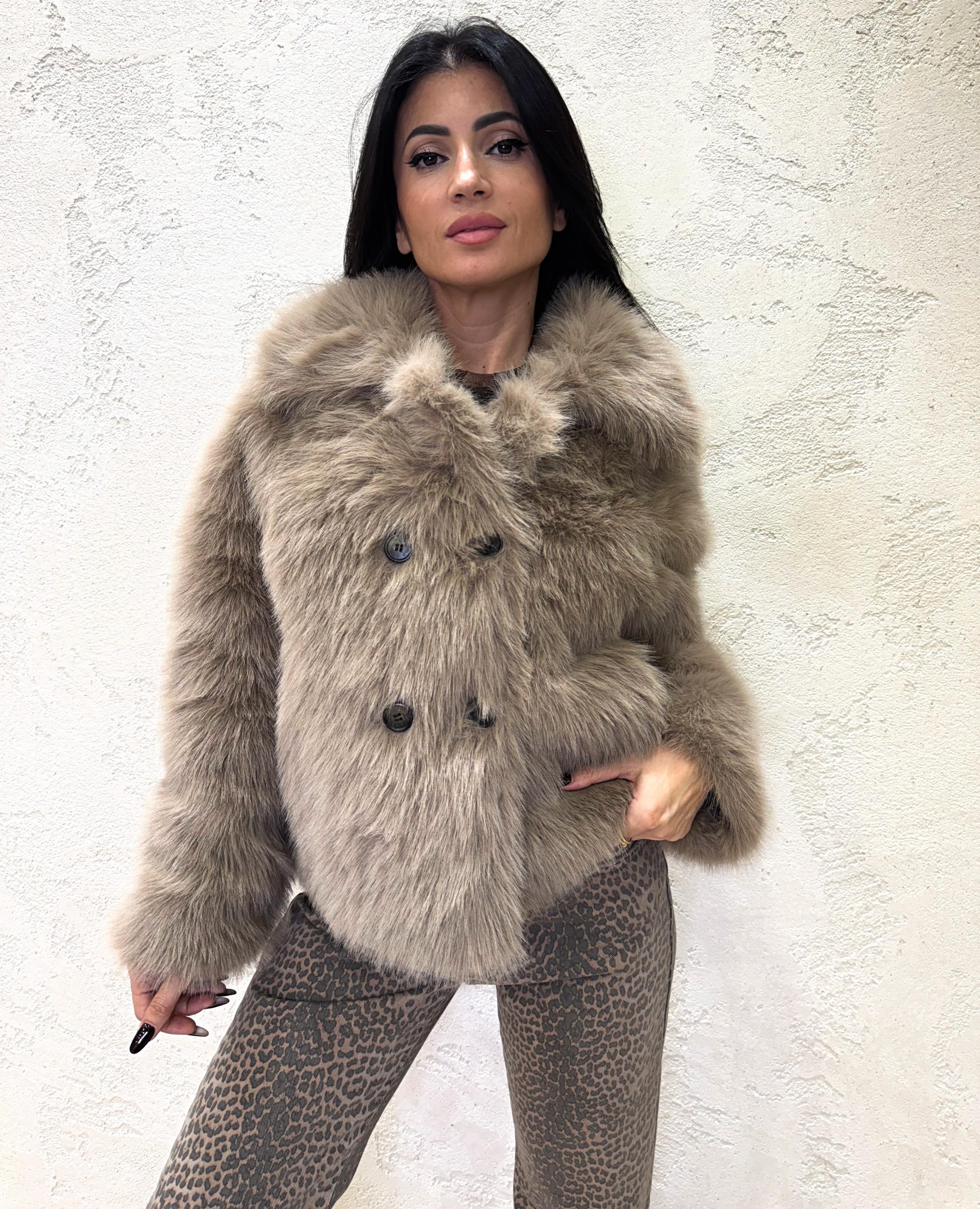 ecopelliccia doppio petto a pelo lungo TF0098 BEIGE VICOLO 