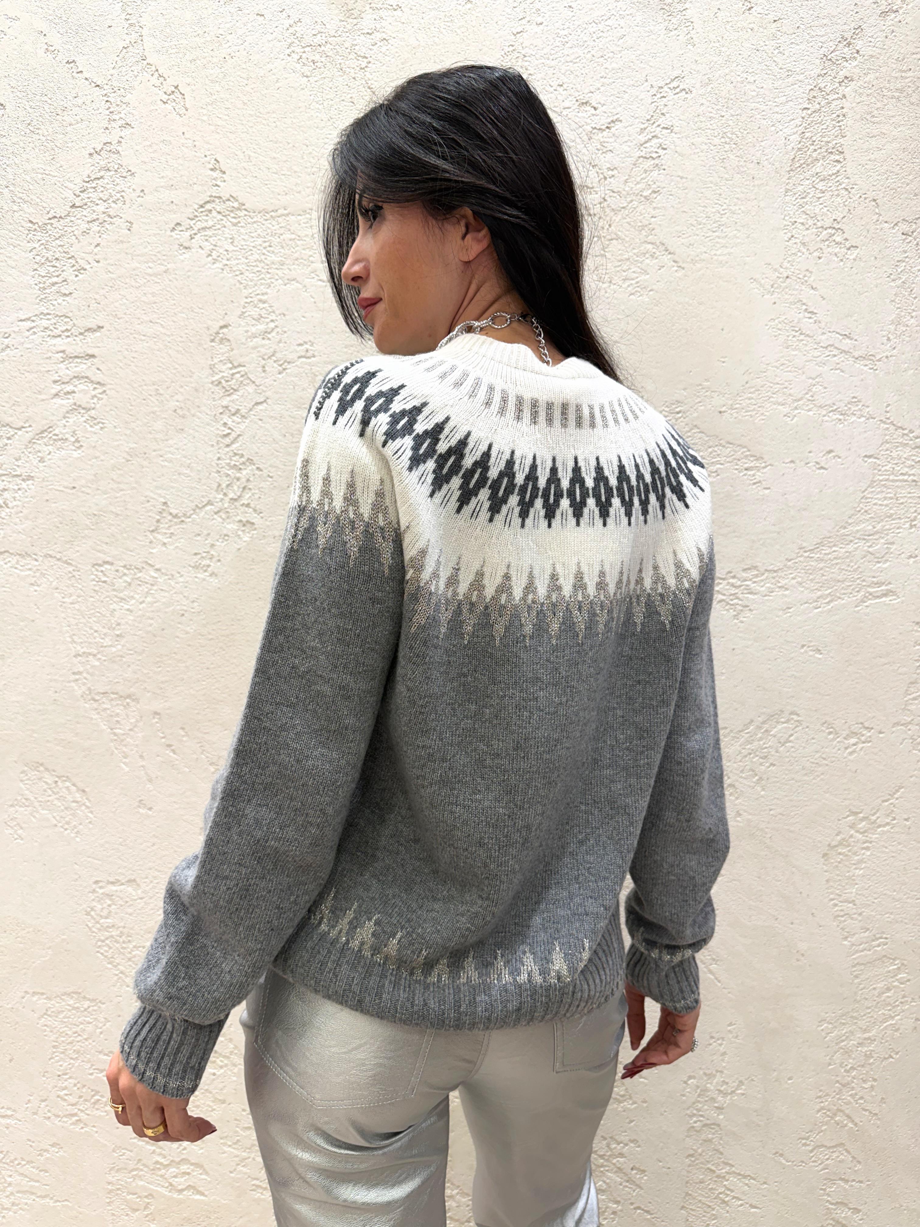 pull misto lana e chasmere jacquard D78963 GRIGIO/PANNA TENSIONE IN 