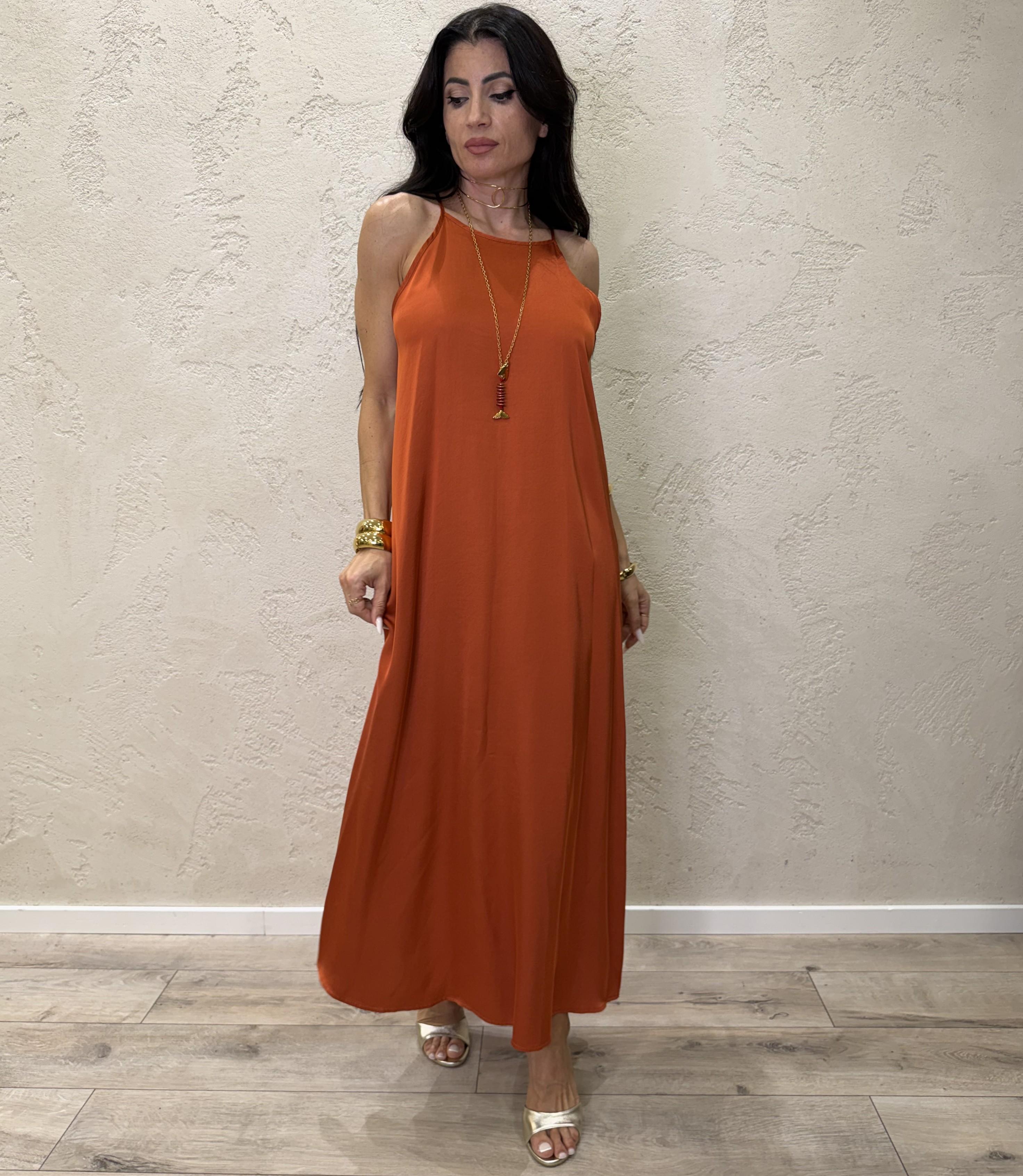 abito svasato in satin scollo all'americana TAB2585 PAPAYA VICOLO 