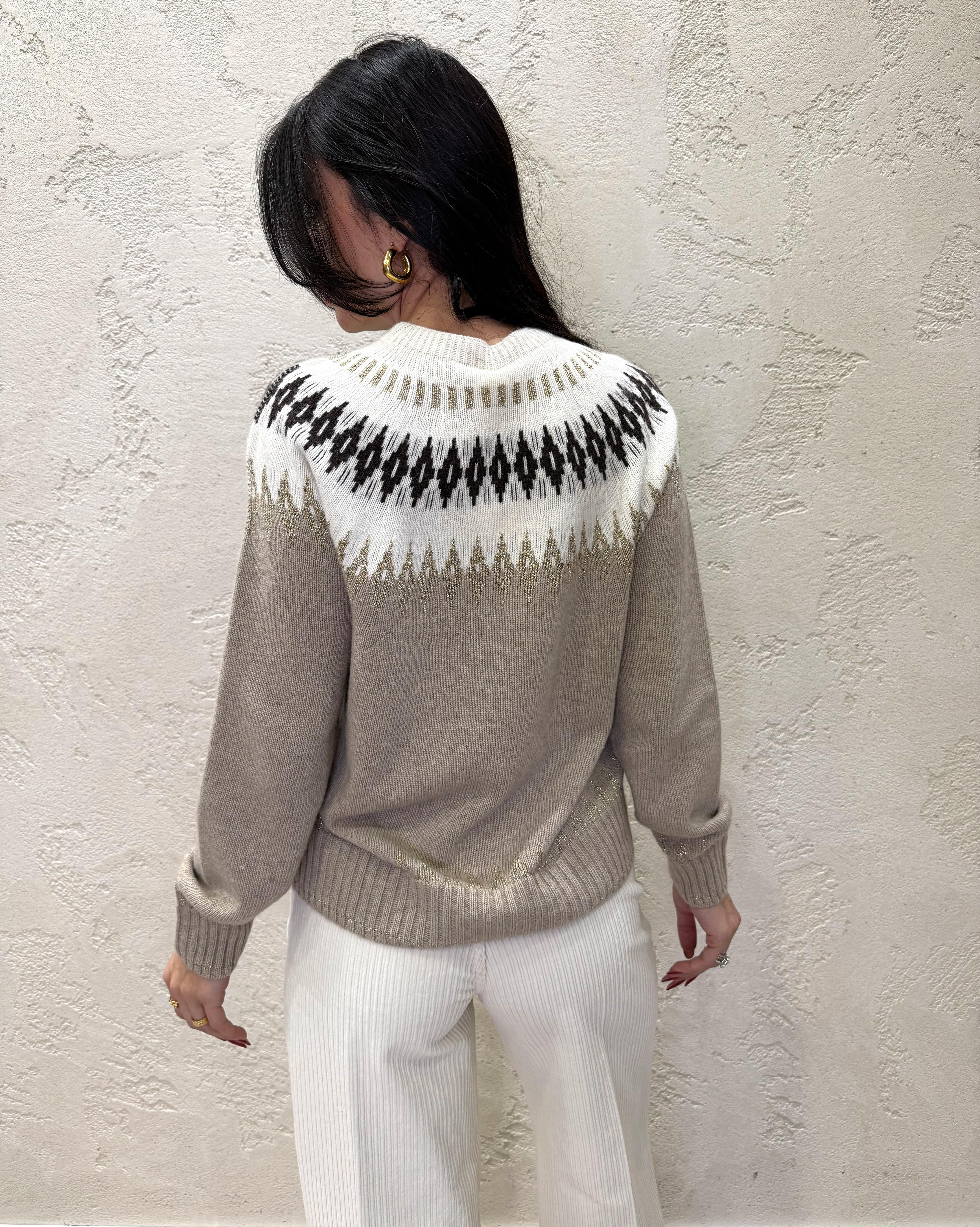 pull misto lana e chasmere jacquard D78963 KASHA/PANNA TENSIONE IN 