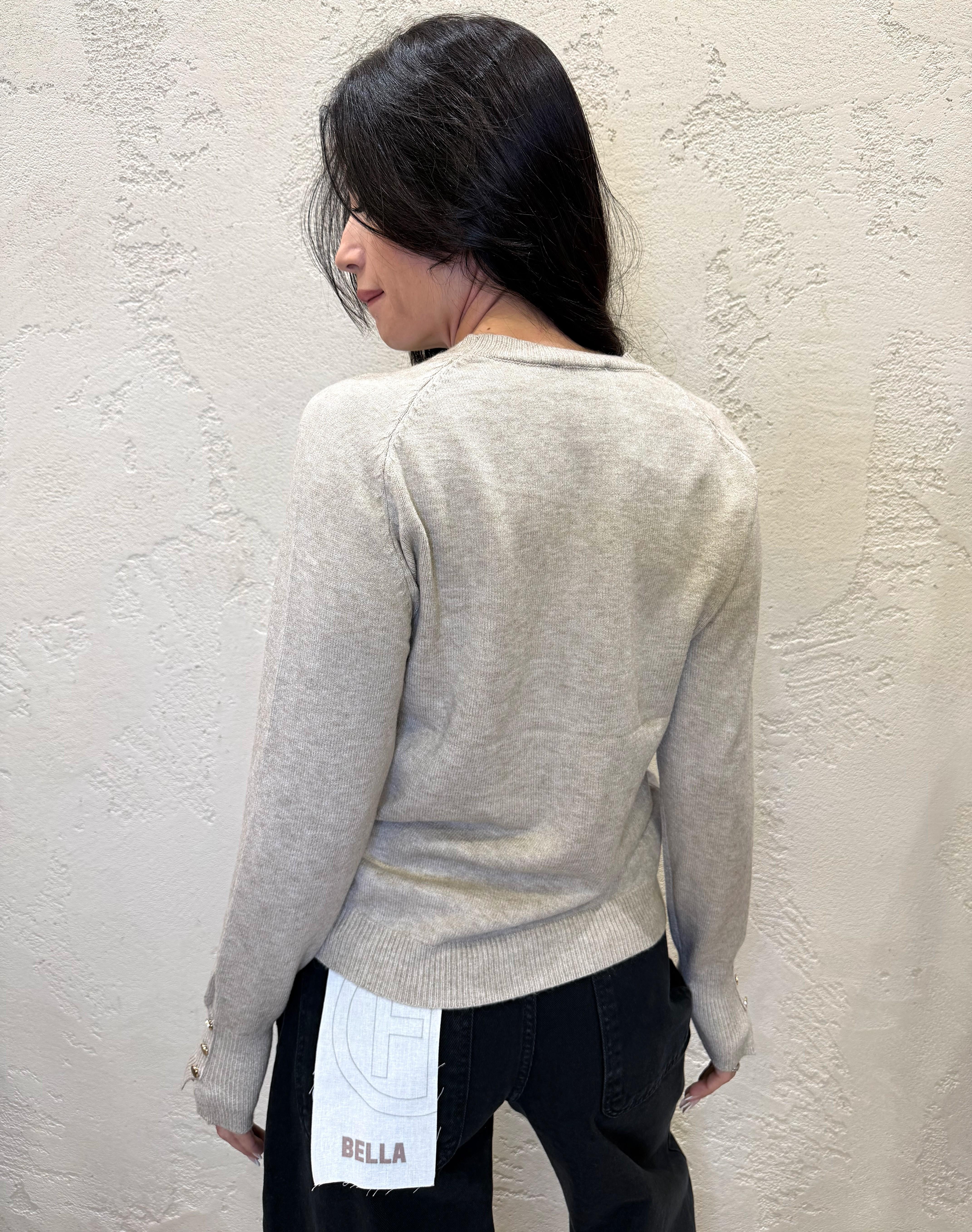 maglia a trecce con bottoncini su polso MGTRECCIA TORTORA ELEVI 