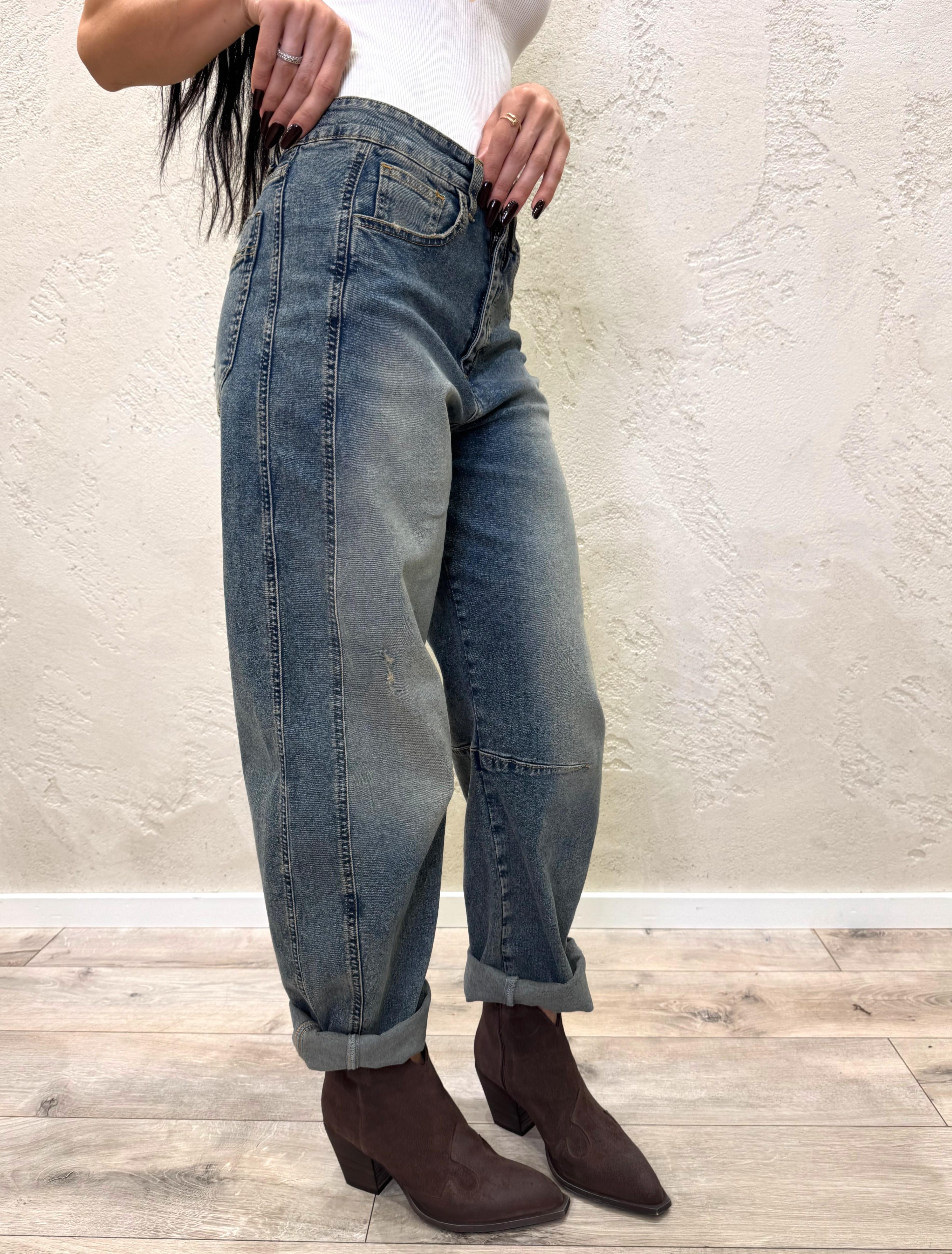 jeans a ferro di cavallo elasticizzato con fascia laterale SM279 THE SUSY MIX 