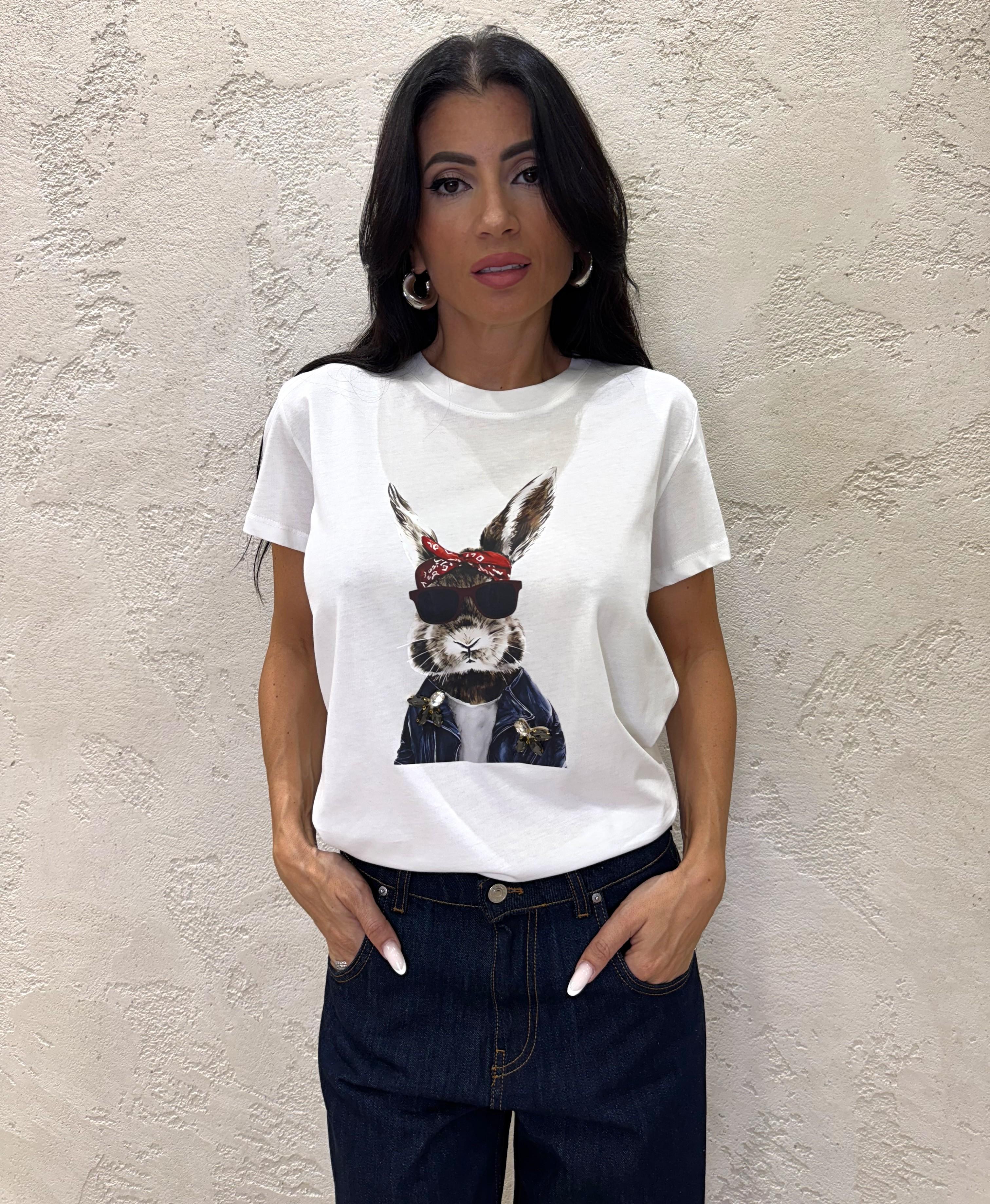 t-shirt con stampa e applicazioni gioiello SH002510 PANNA SUSY MIX 