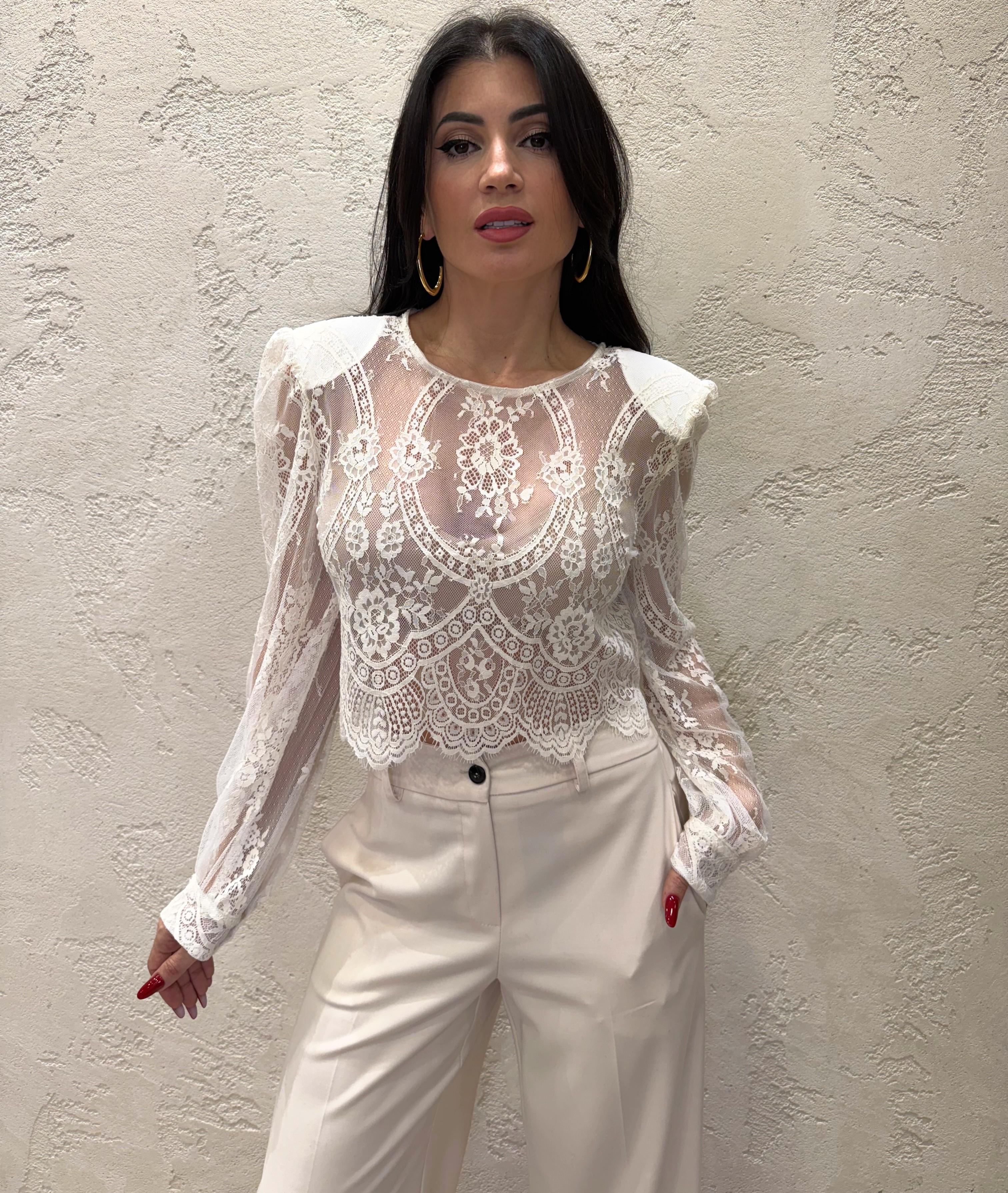 camicia crop in pizzo con spalline rinforzate W25CC21 NATURALE MOTEL 