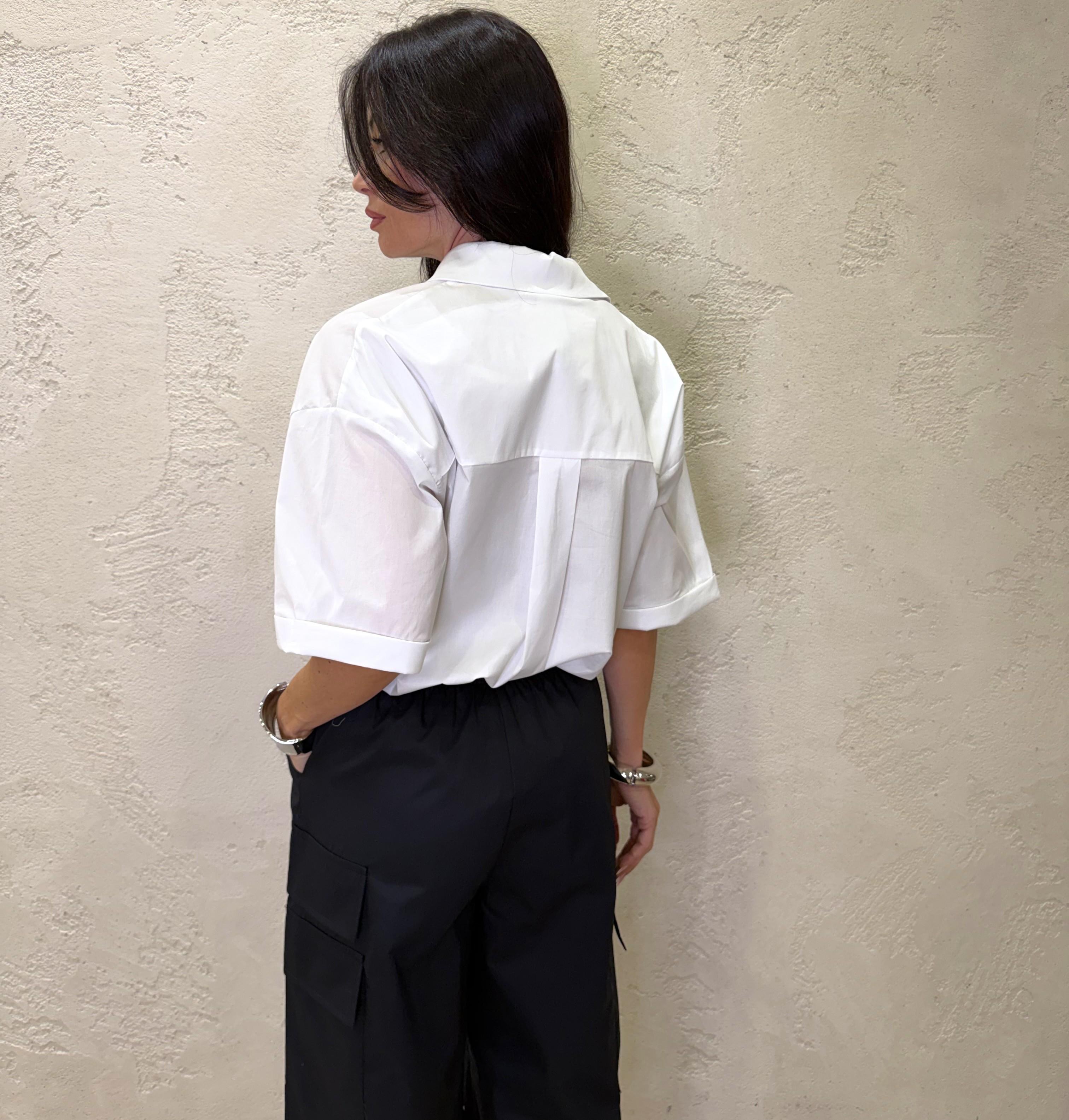 camicia ampia manica corta stampa n°5 26C5004 BIANCO/NERO TENSIONE IN 