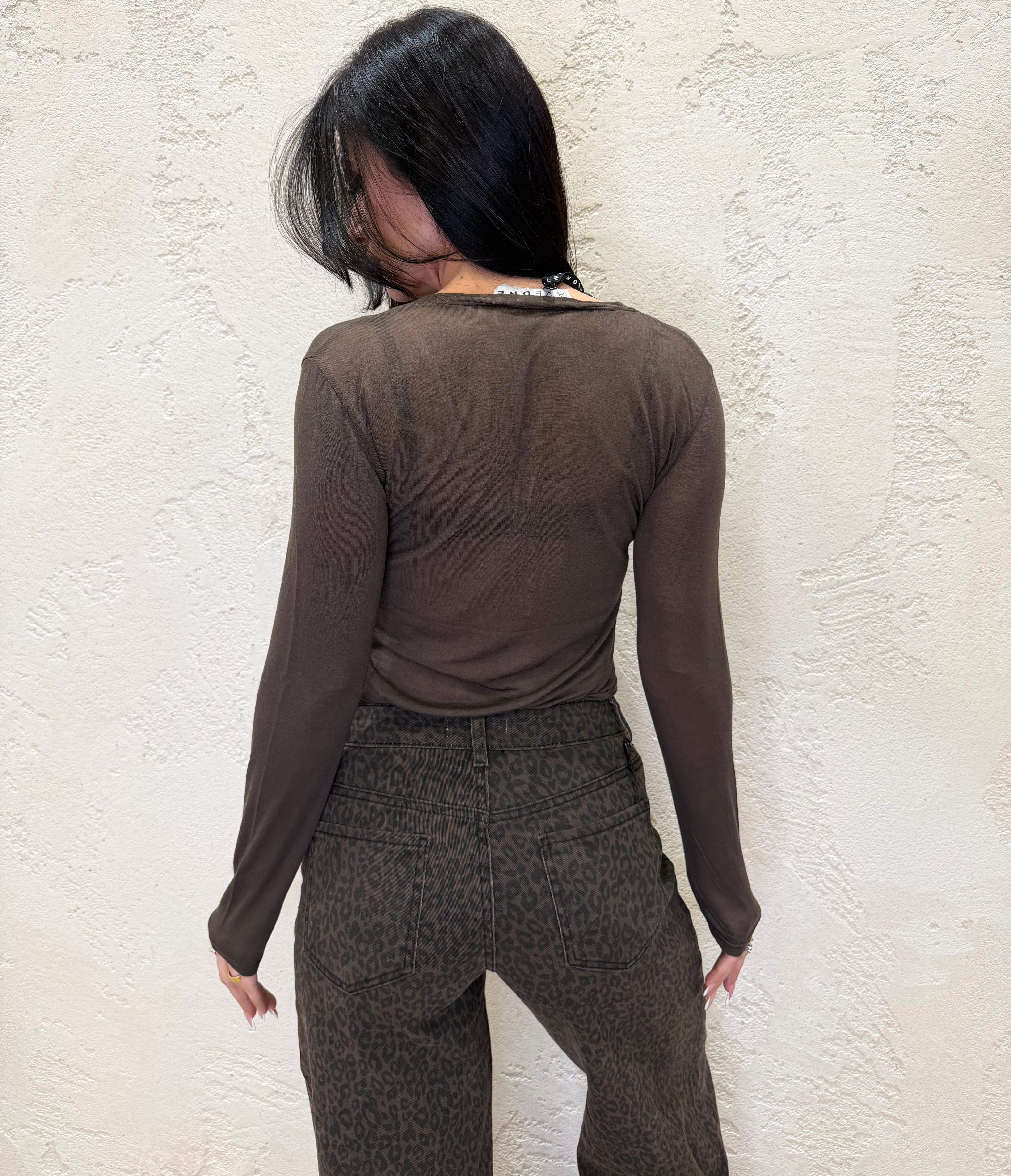 maglia misto cashmere con scollo a v e bottoncini MJS-P208 CAFFE HAVEONE 