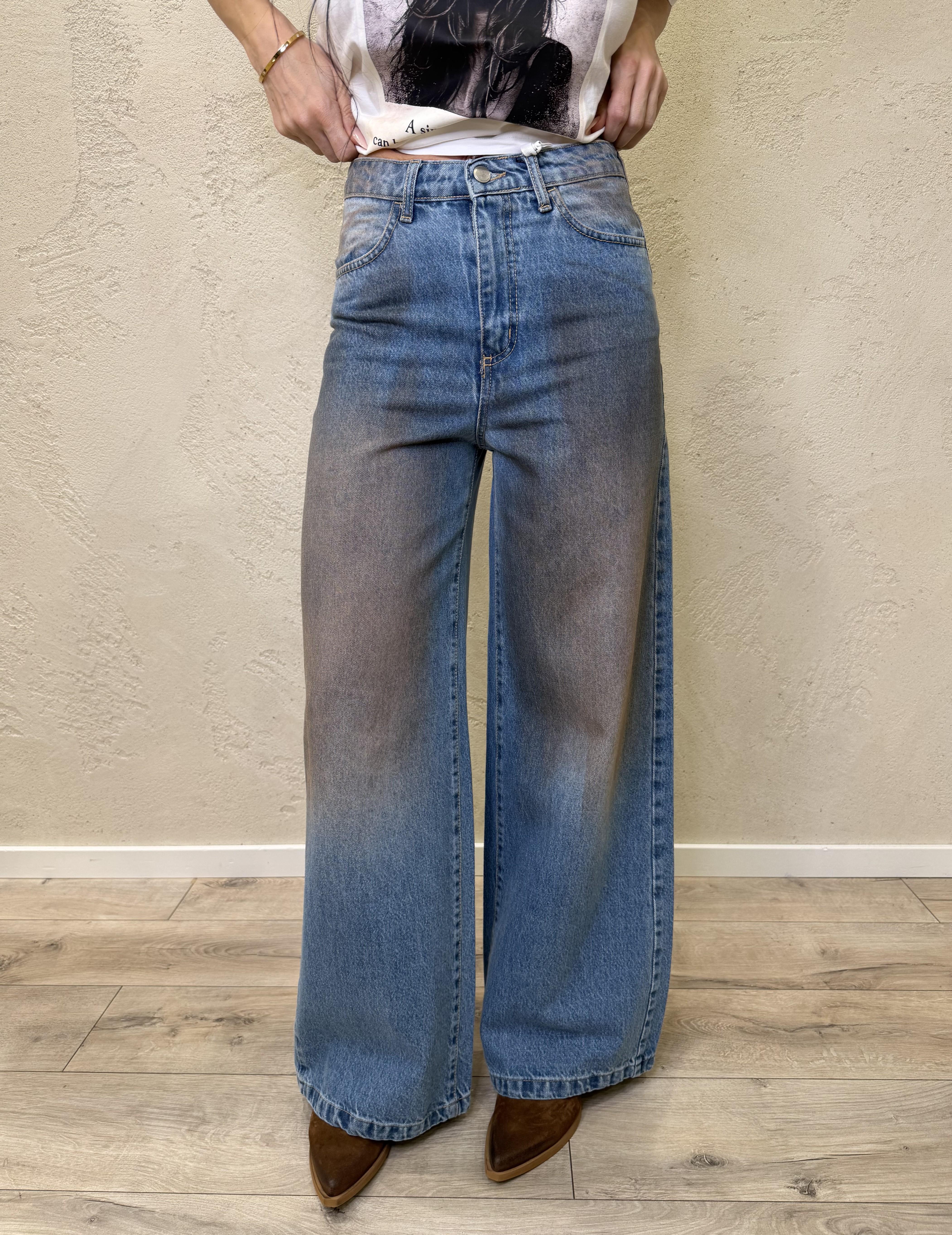 jeans a palazzo in tela ferma effetto invecchiato JSUSY98 DENIM SUSY MIX 