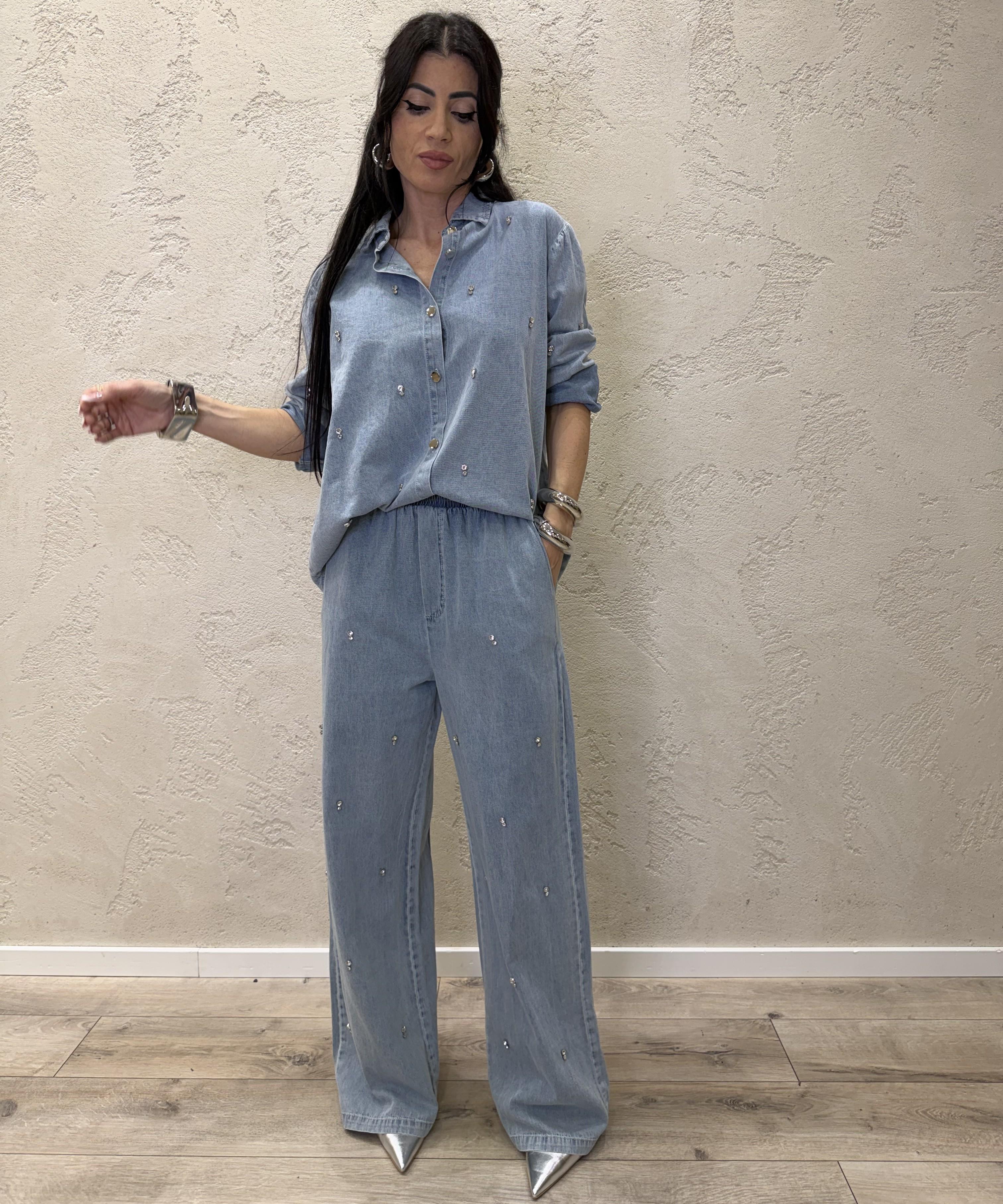 completo tela chambray con dettaglio di strass MF25061 DENIM SUSY MIX 