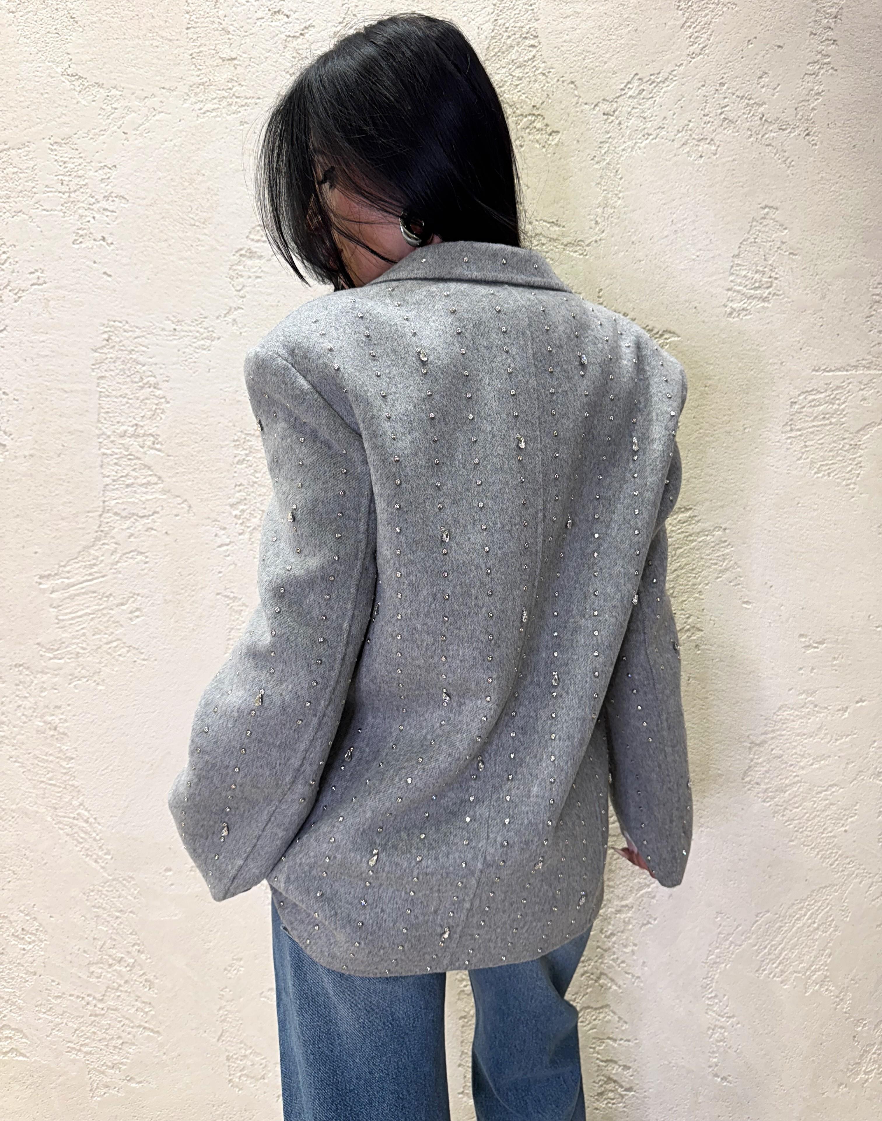 cappotto over misto lana con borchiette e strass TF0032 GRIGIO VICOLO 