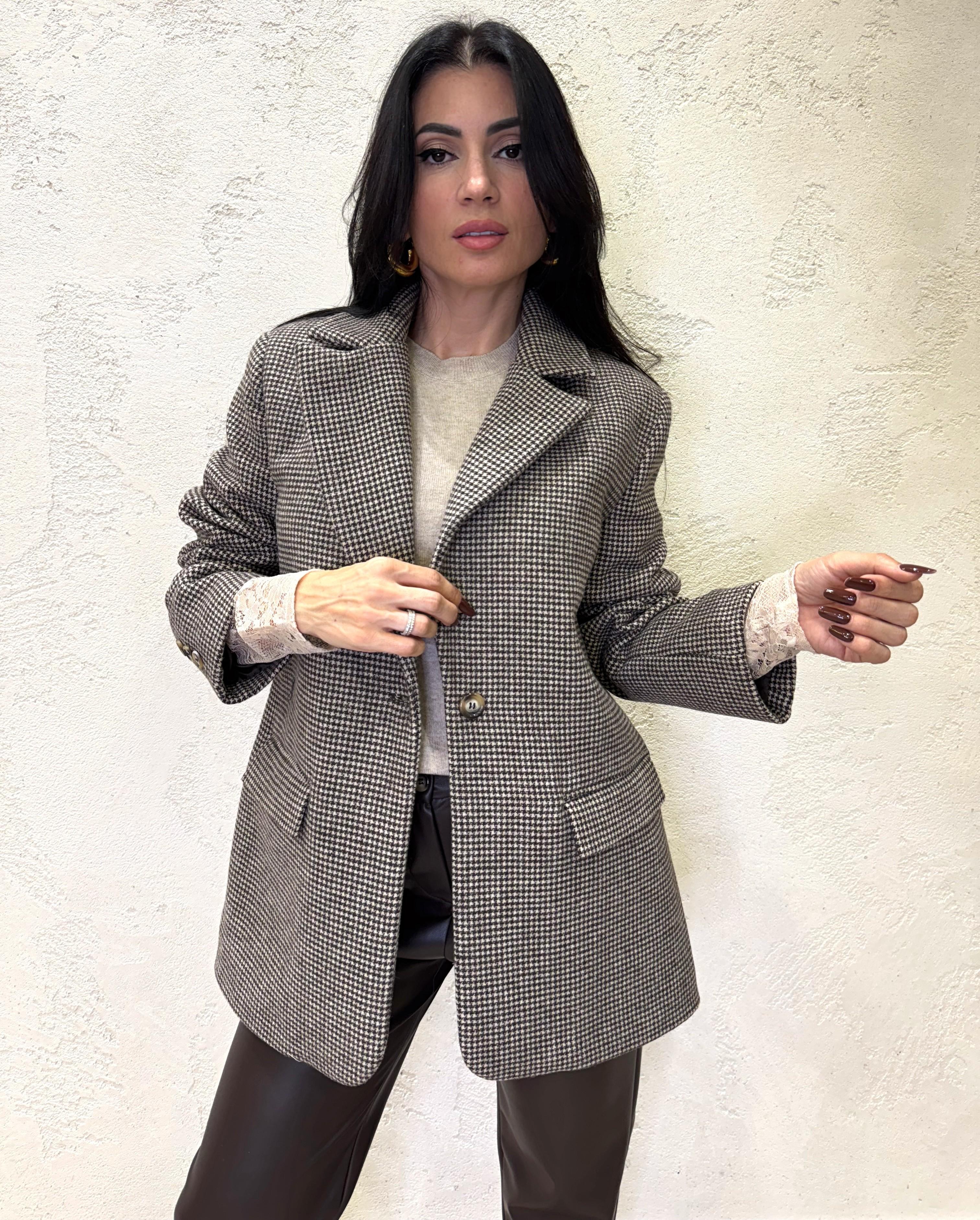 cappotto media lunghezza in pied de poule TF1763 PIEDDEPOLUE VICOLO 