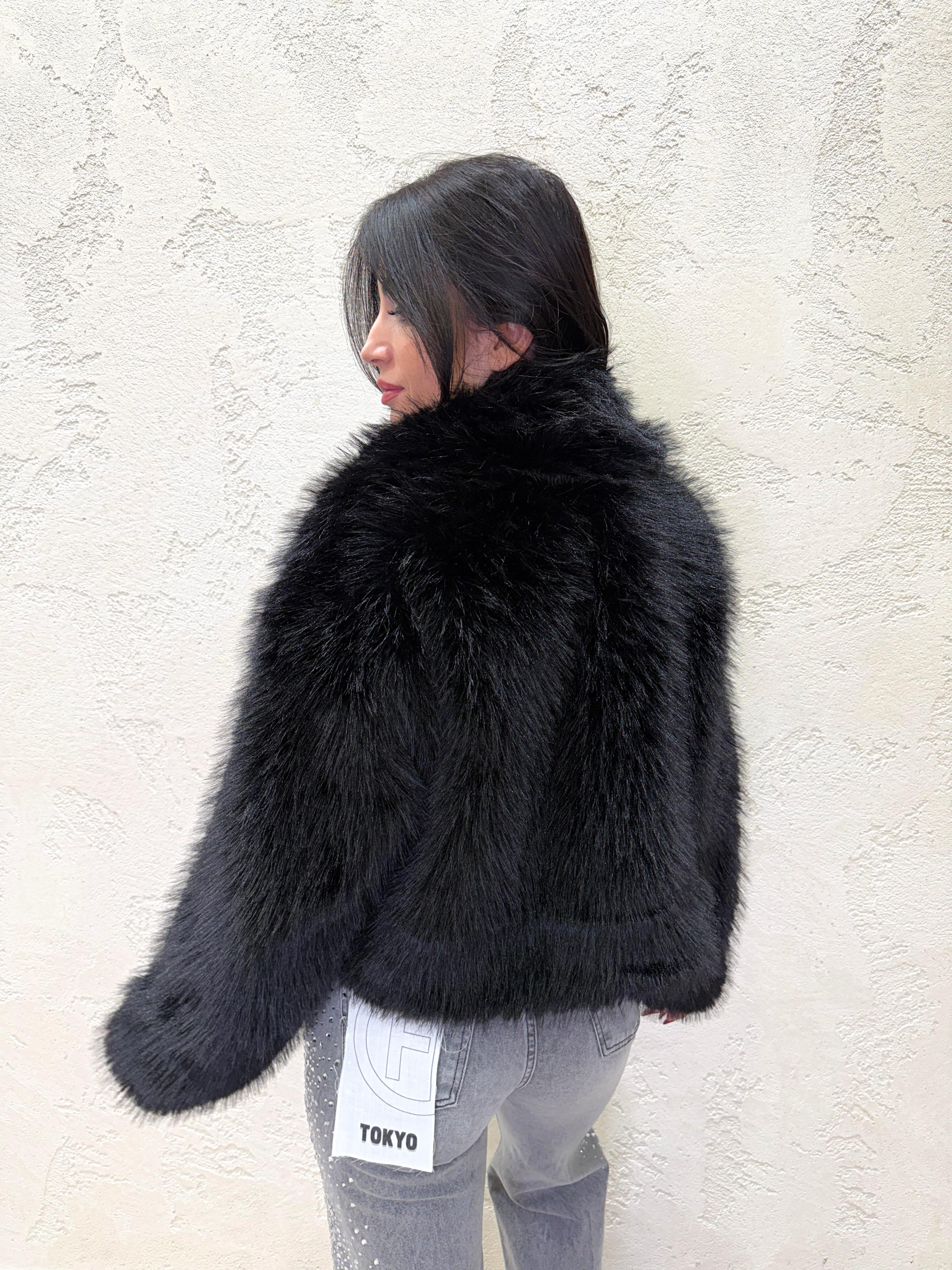 ecopelliccia con collo a revers KDY-P035 NERO HAVEONE 