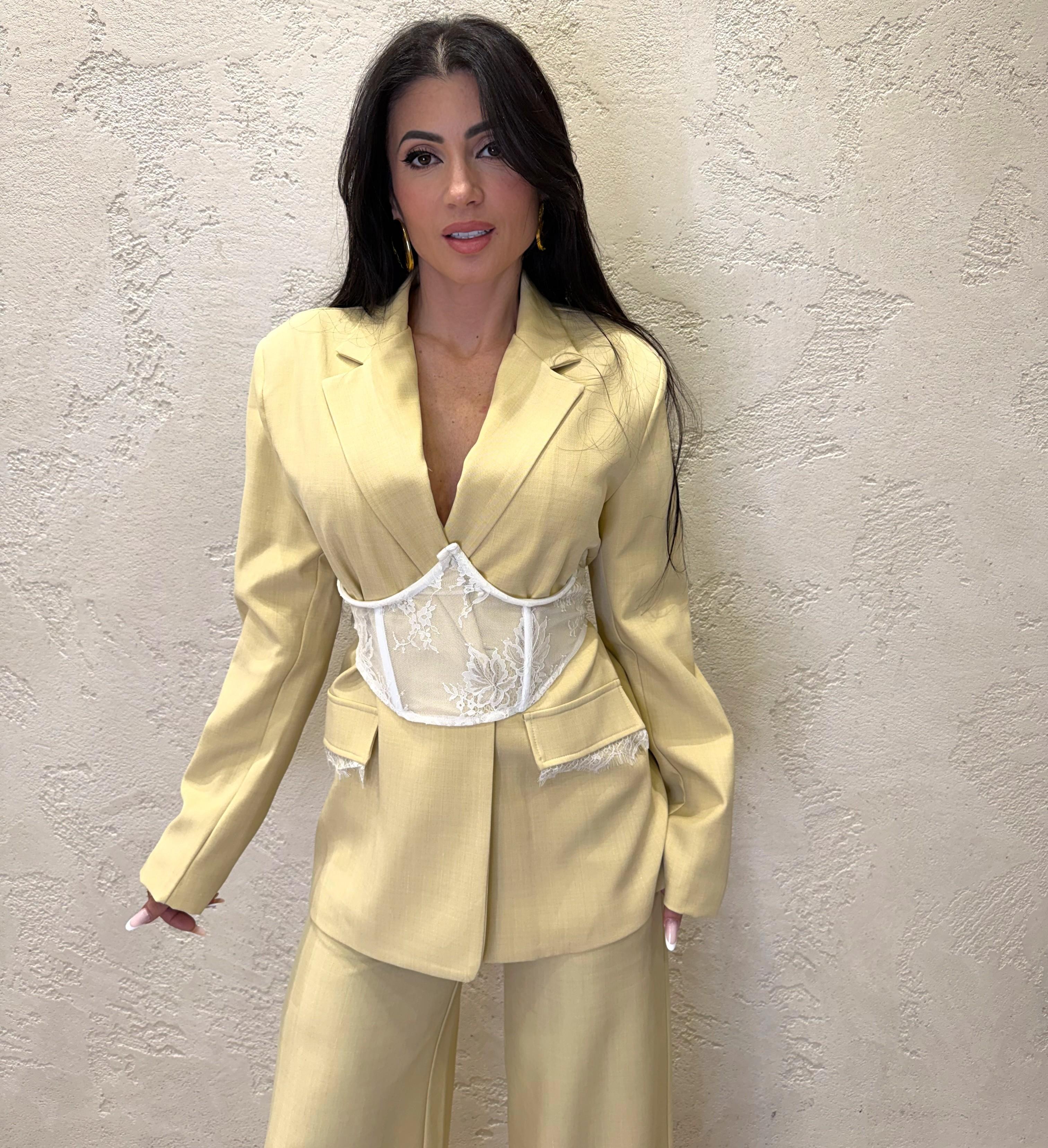 blazer con corsetto in pizzo TAB1459 GIALLO PAGLIERINO VICOLO 