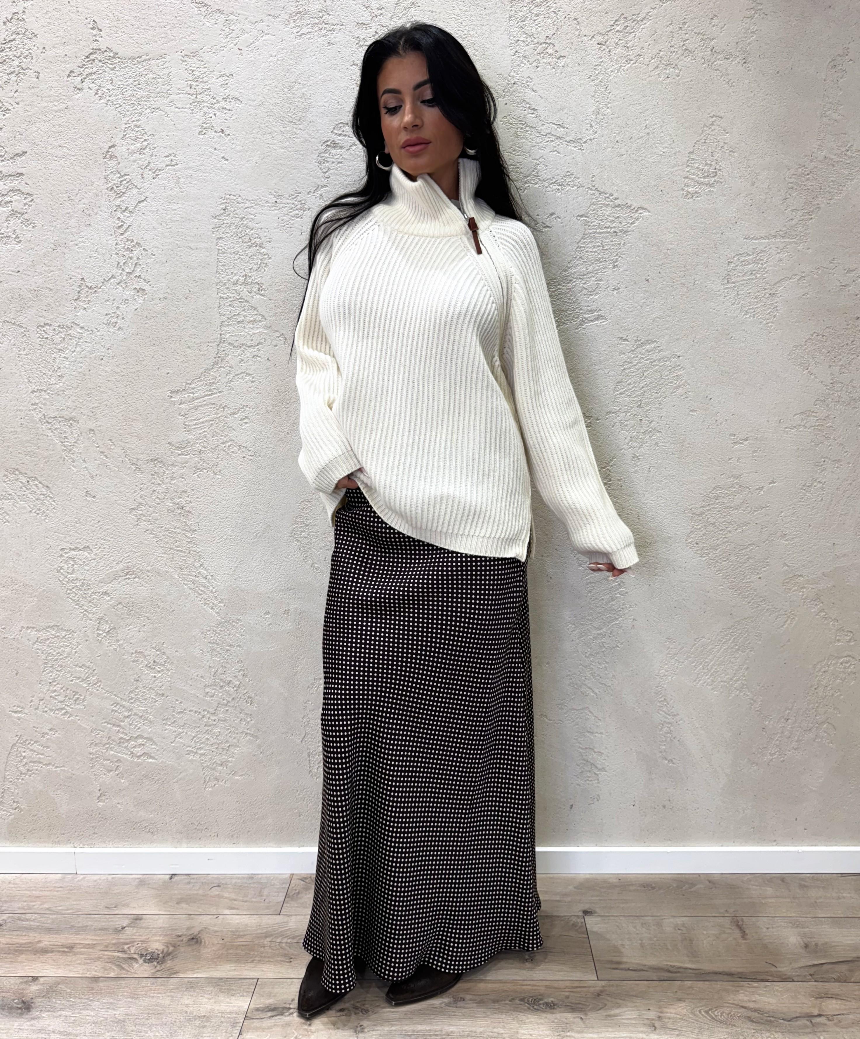 maglione in lana a collo alto con zip 55069F BURRO VICOLO 