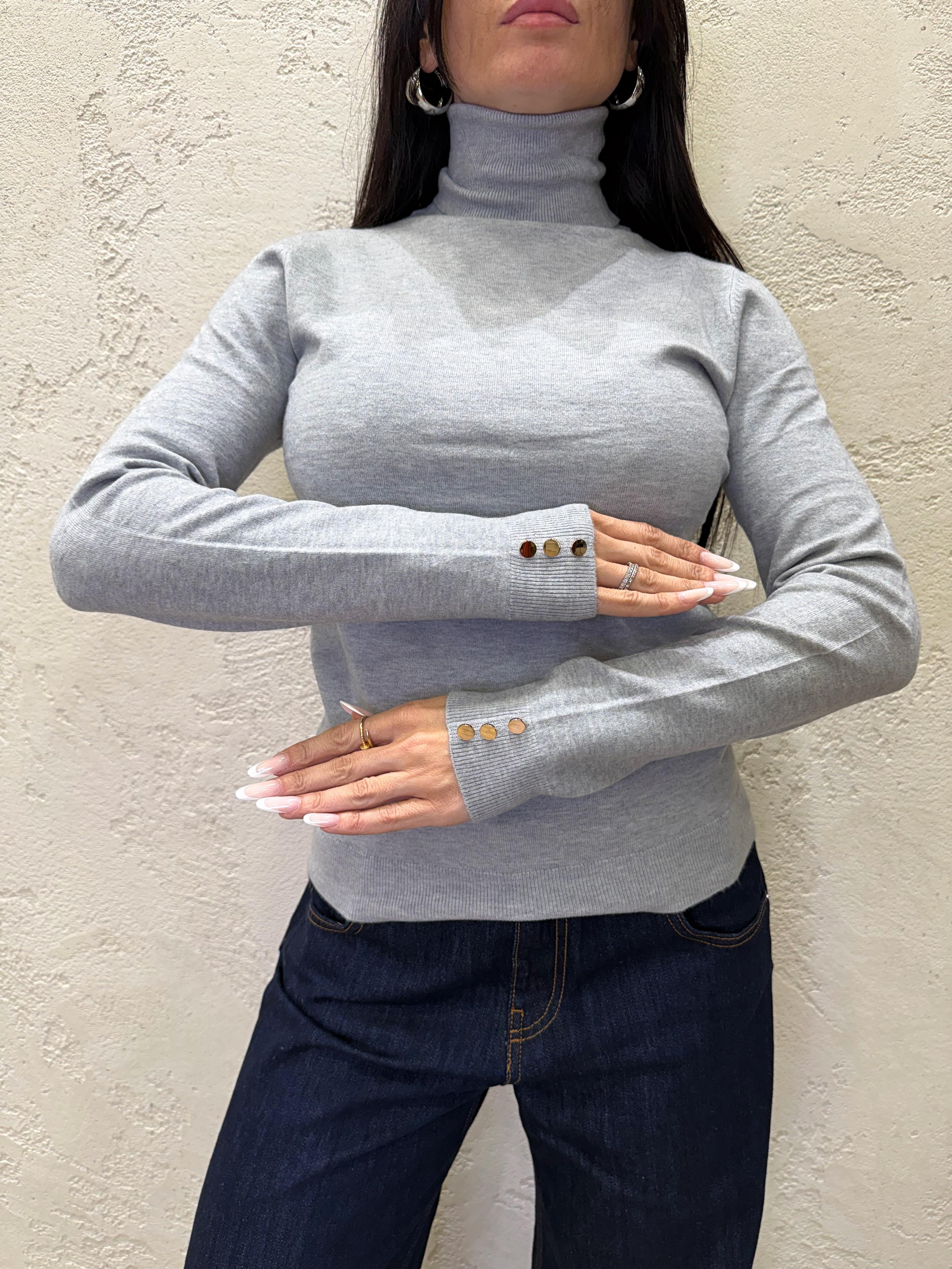 maglia collo alto misto lana con bottoncini su polso MACAB GRIGIO ELEVI 