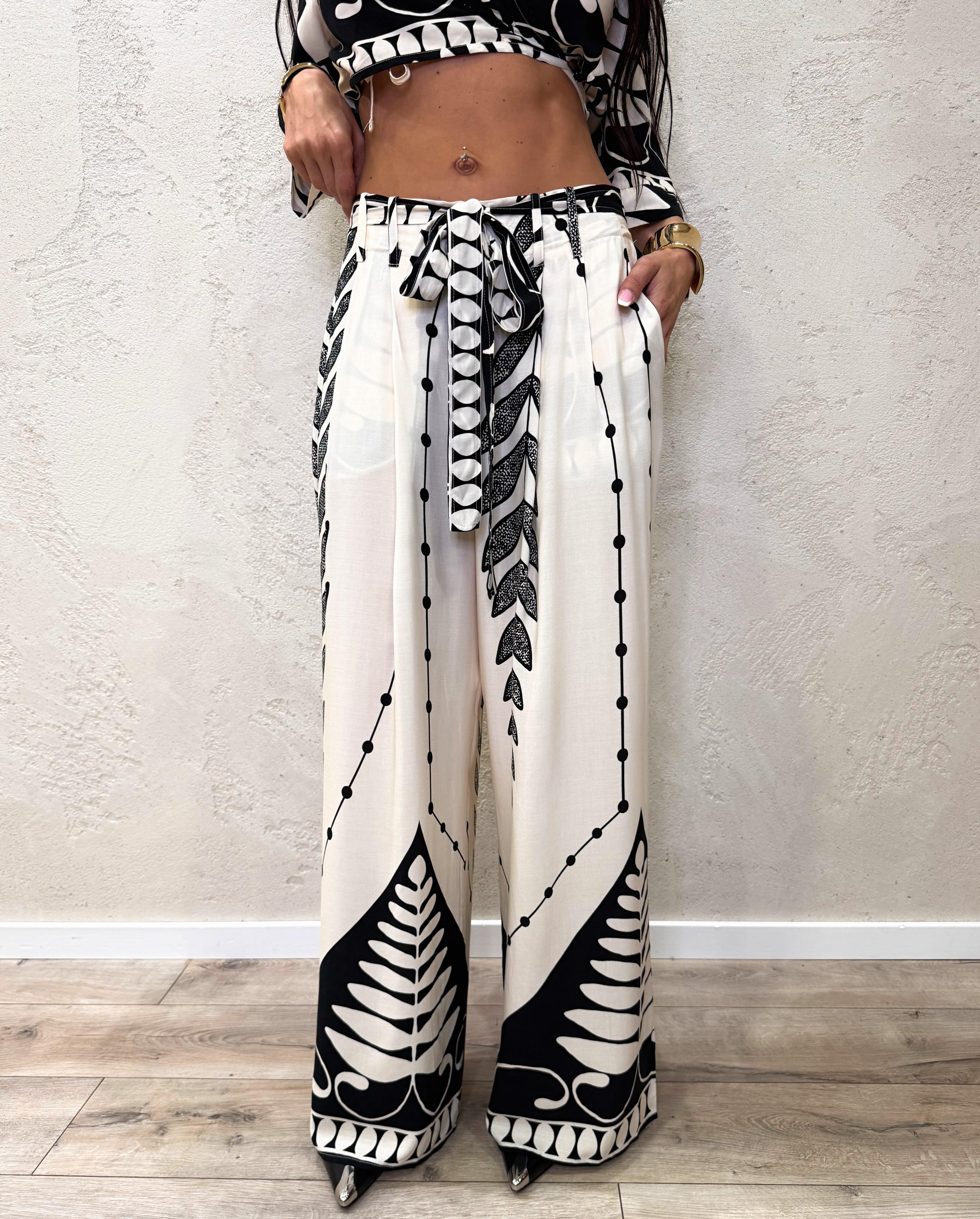pantaloni a palazzo in 100% viscosa PE260239 BURRO/NER TENSIONE IN 