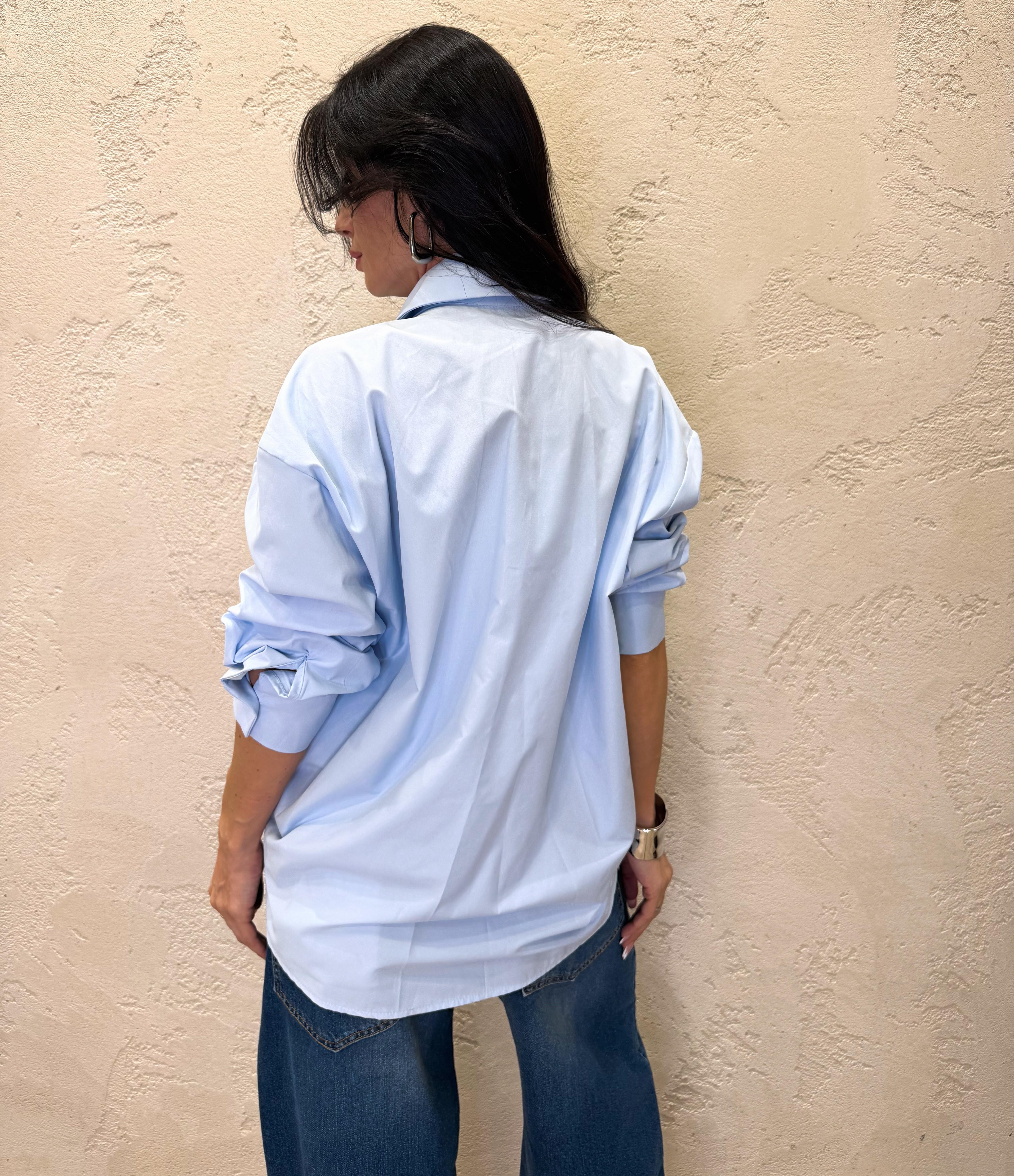 camicia con tasca pailettes PE260048-U CELESTE/ARGENTO TENSIONE IN 