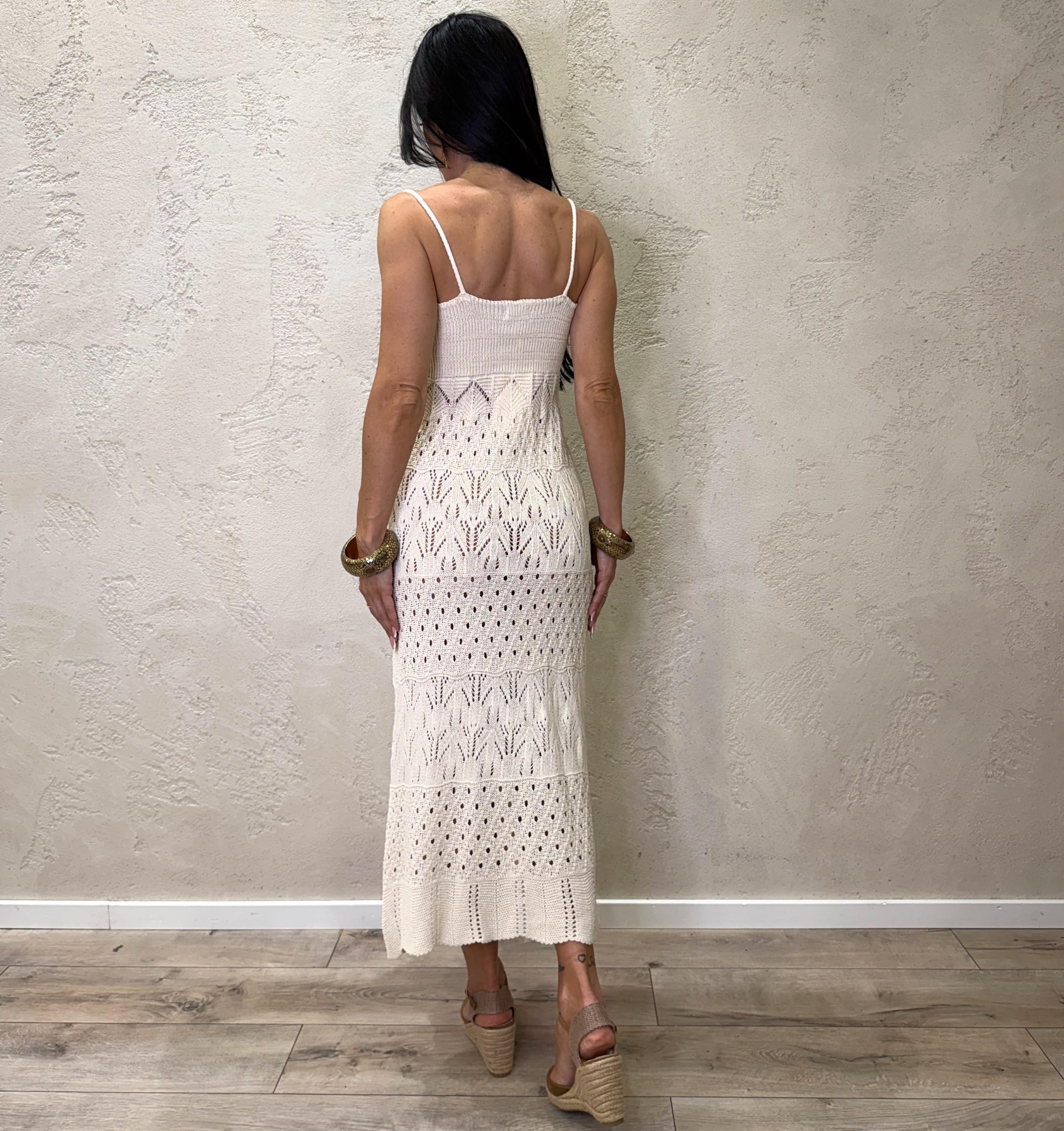abito lungo crochet 25285 CREMA SUSY MIX 