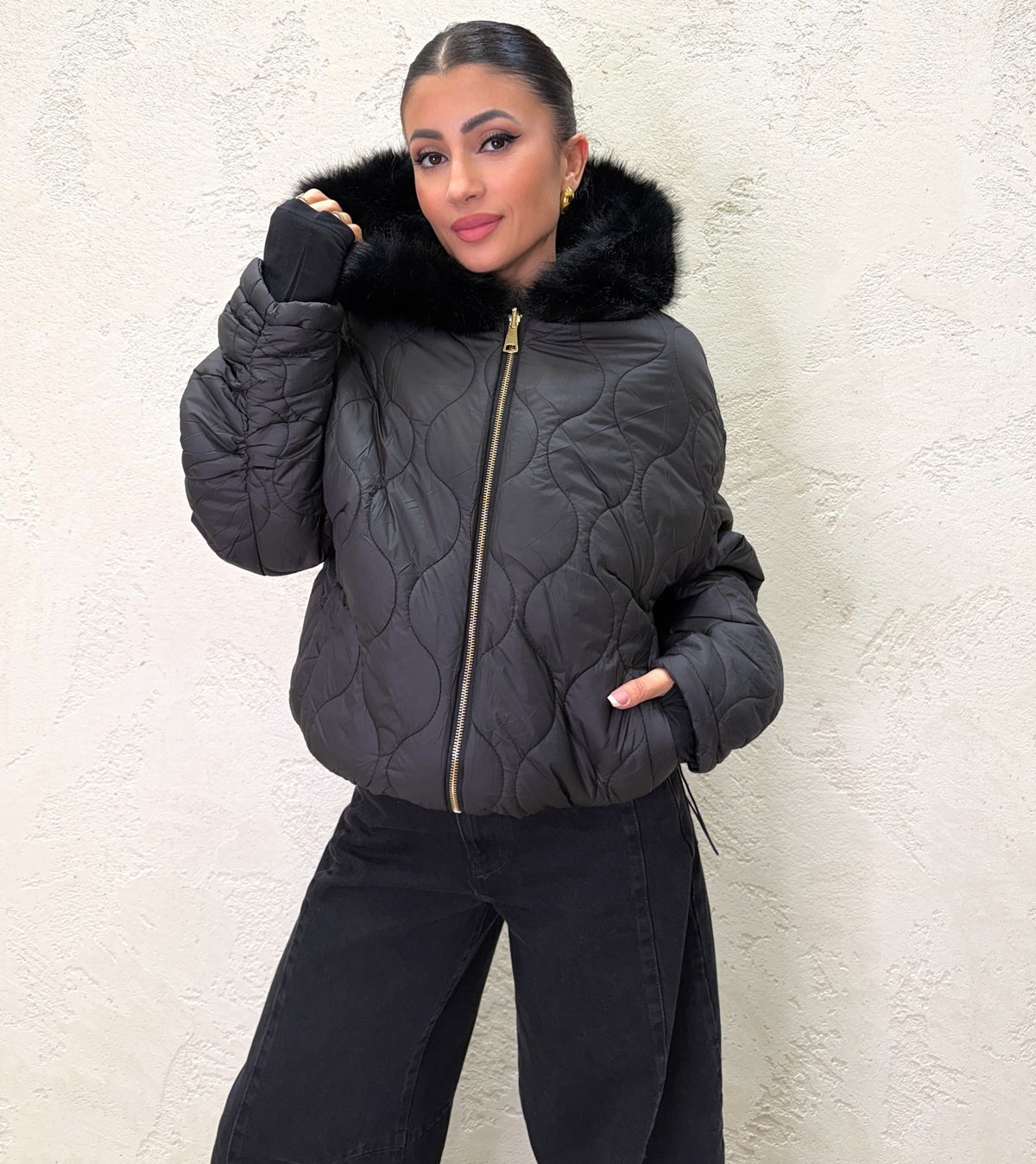 Bomber maya trapuntato double face con ecopelliccia
