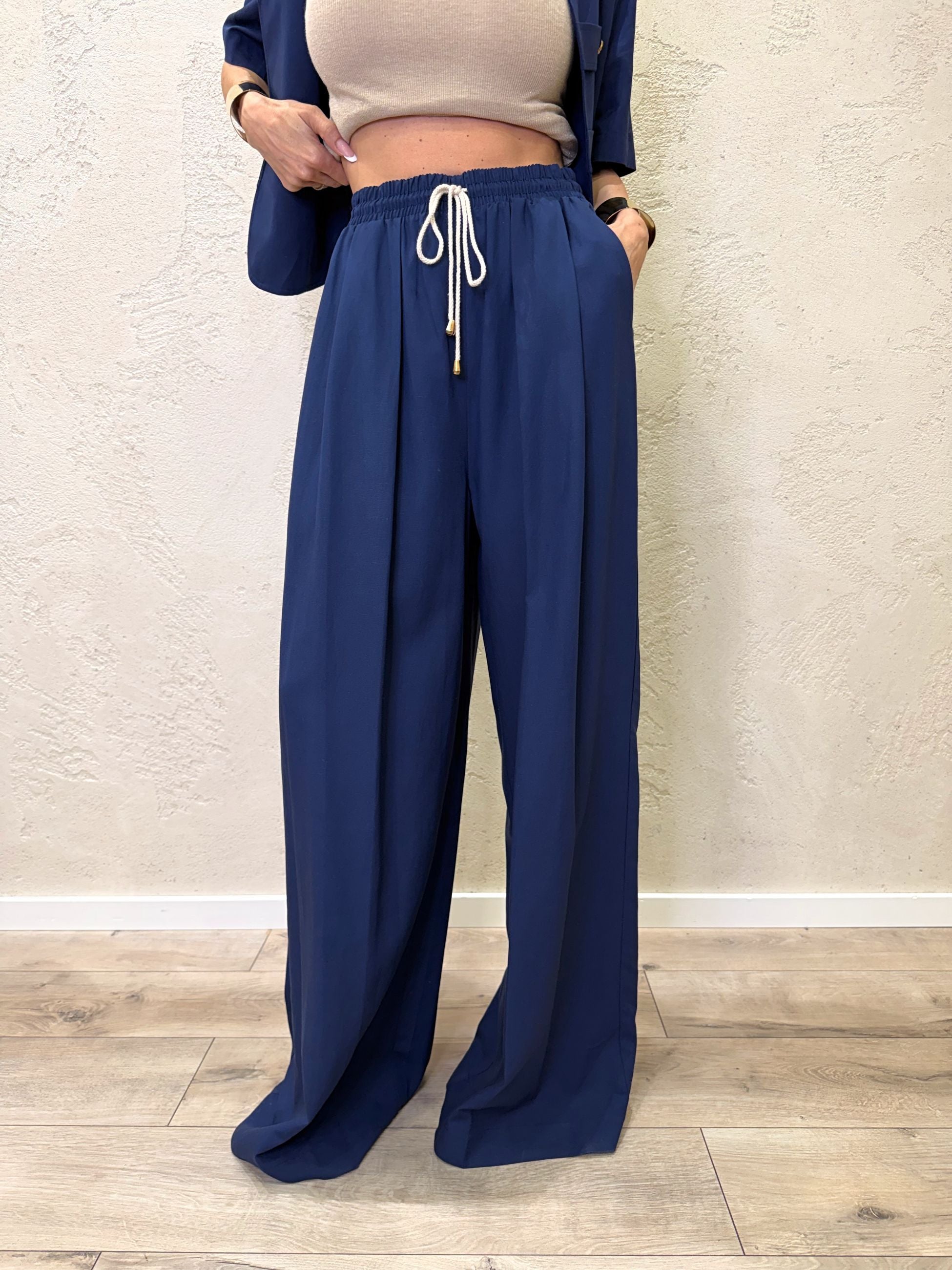 pantalone a palazzo morbido misto lino
