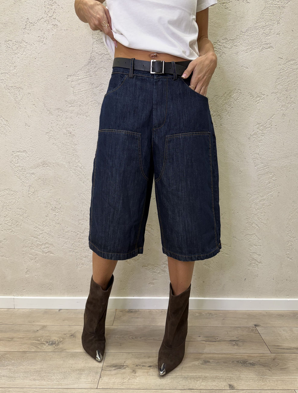 Bermuda in denim con cintura