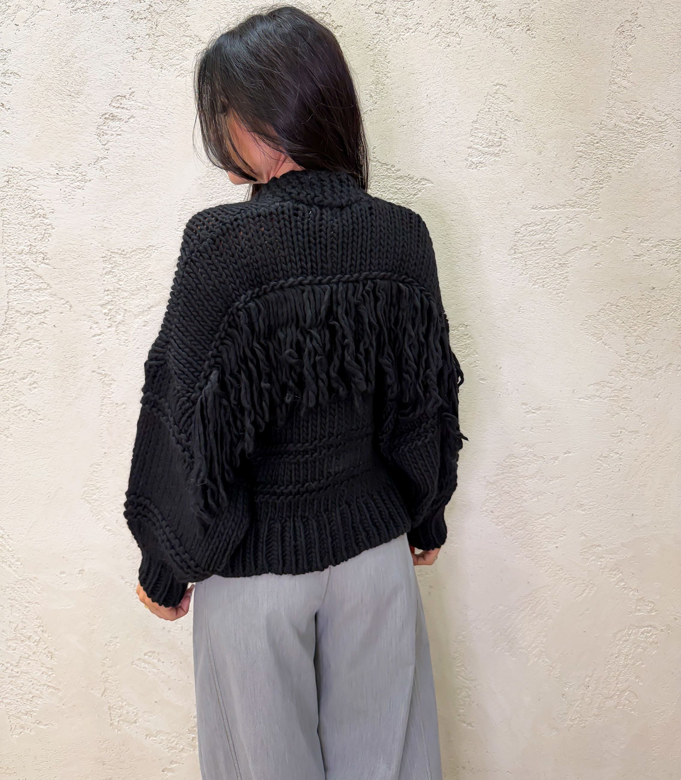 Cardigan in misto lana con frange