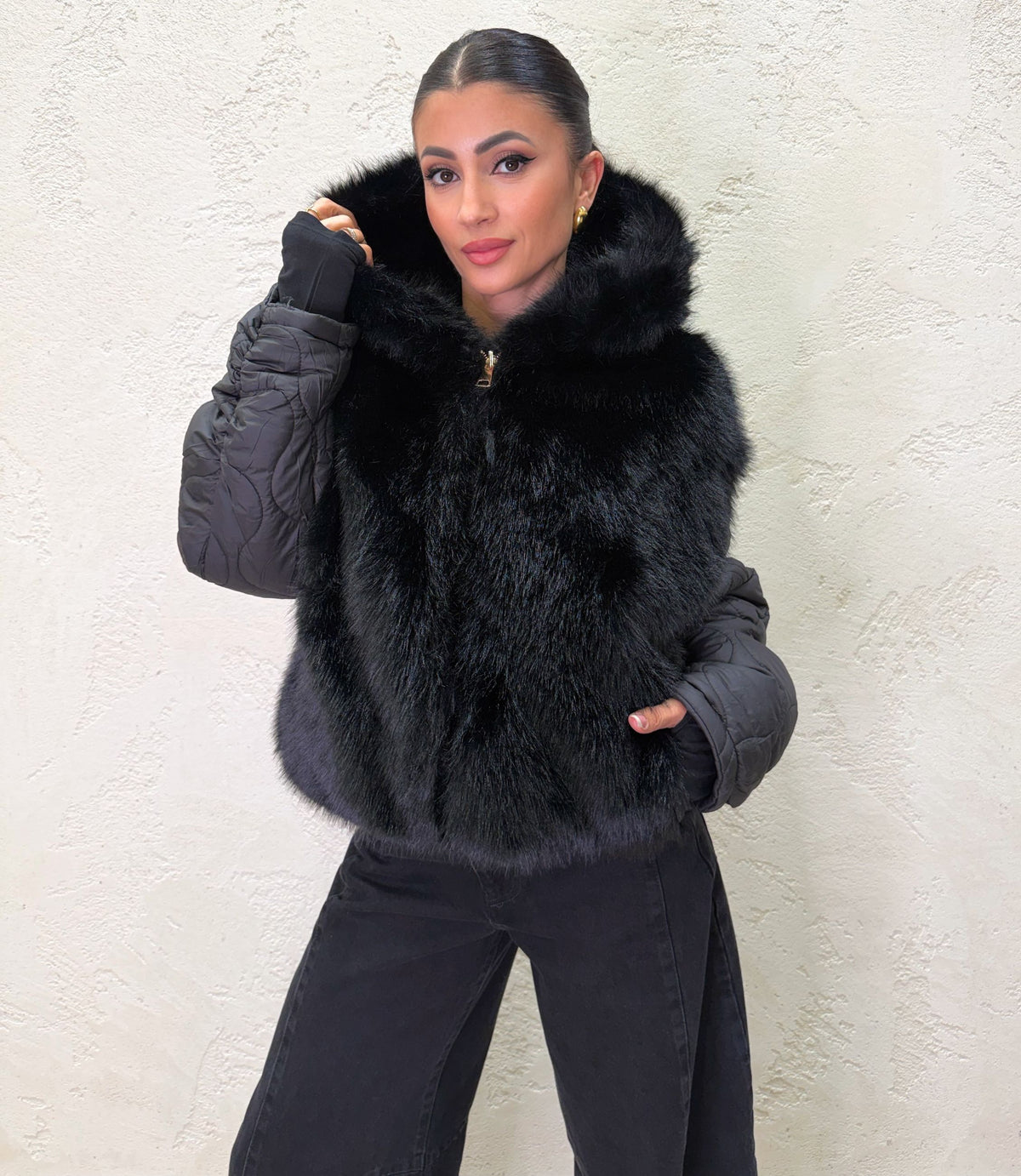 Bomber maya trapuntato double face con ecopelliccia