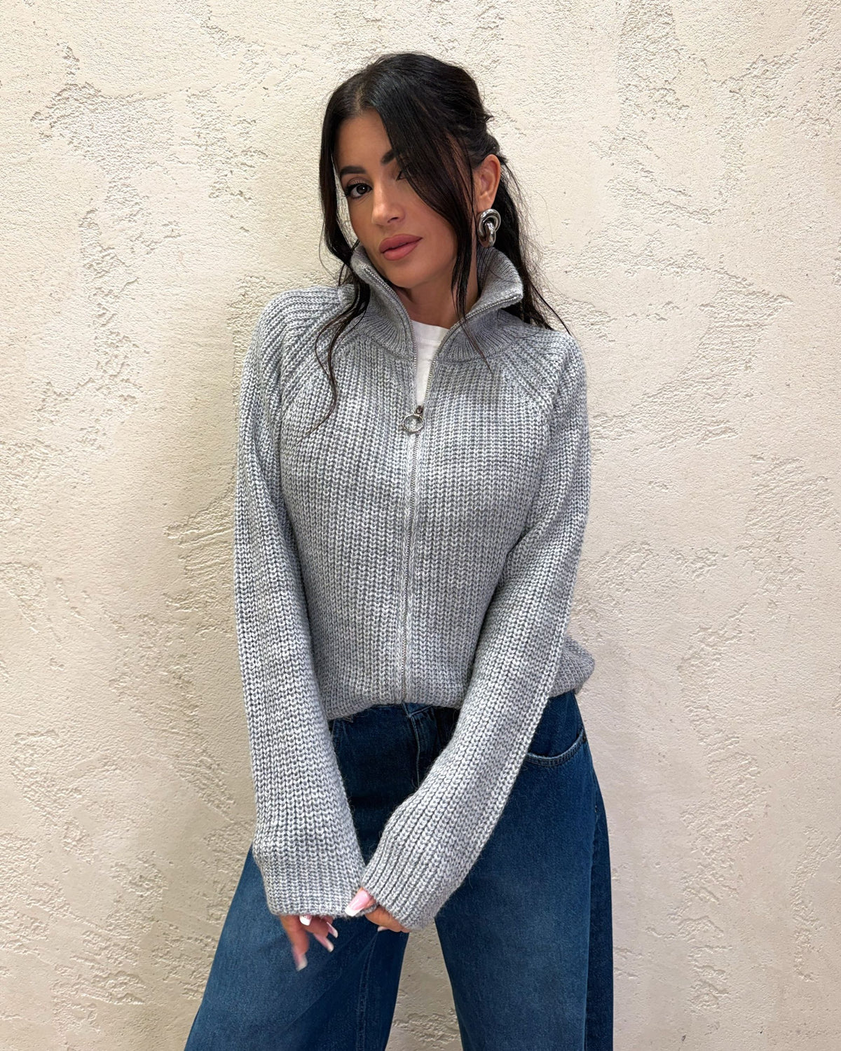 Cardigan in misto lana e alpaca con zip