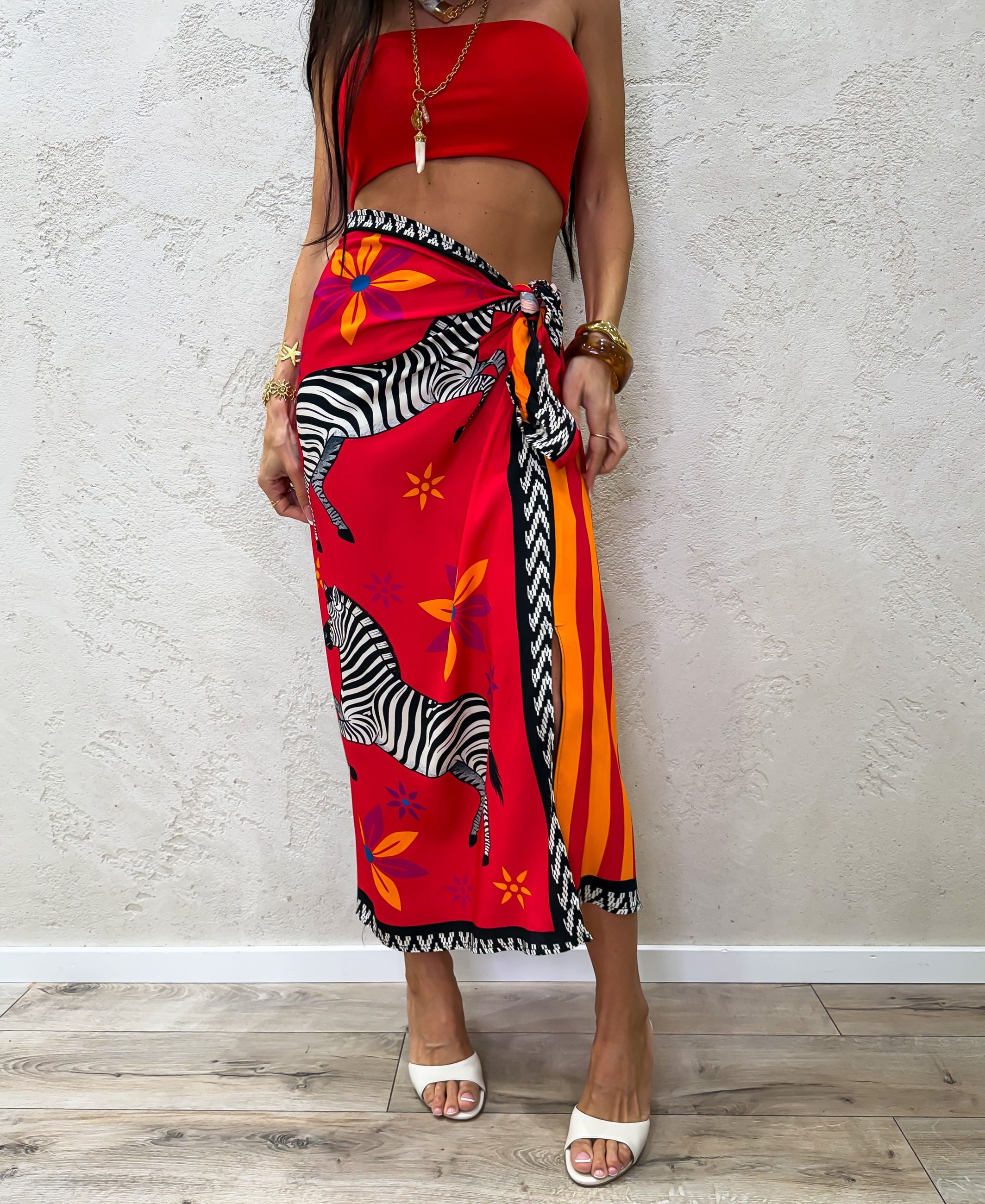 gonna midi pareo foulard tribal zebra