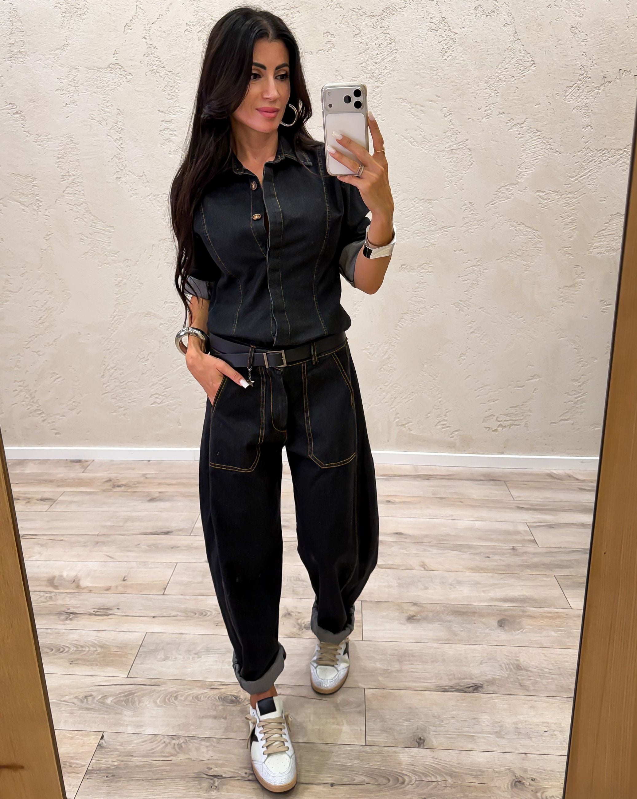 Camicia in denim con cuciture a contrasto
