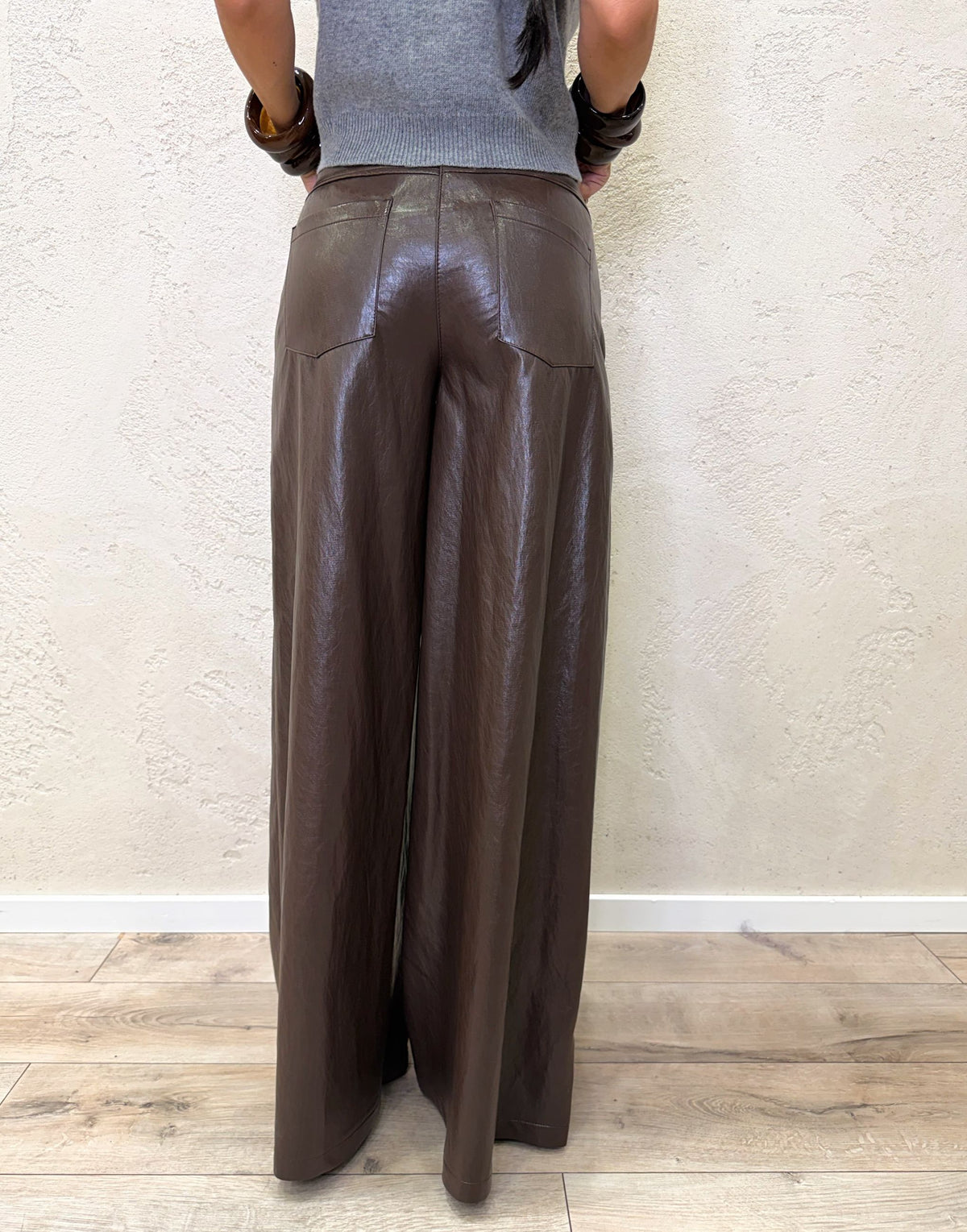Pantalone a palazzo in ecopelle