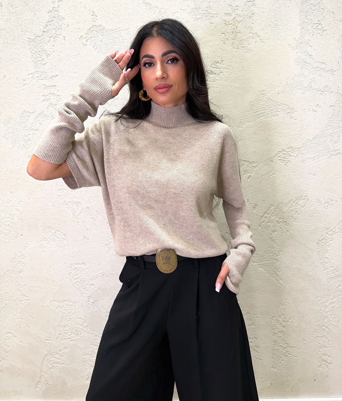 Maglia in misto lana e cashmere con manicotti