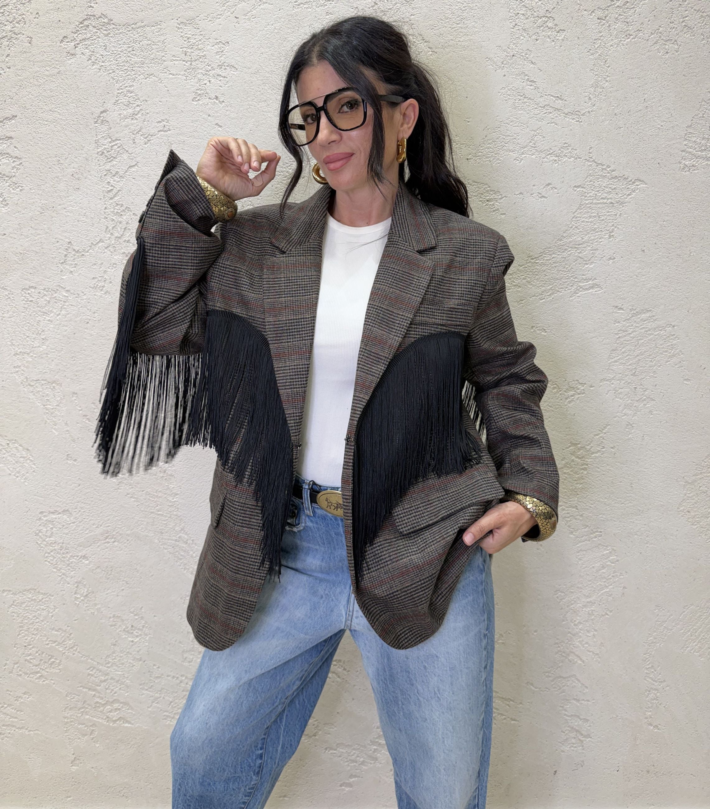 Blazer "Windsor" principe di galles con frange