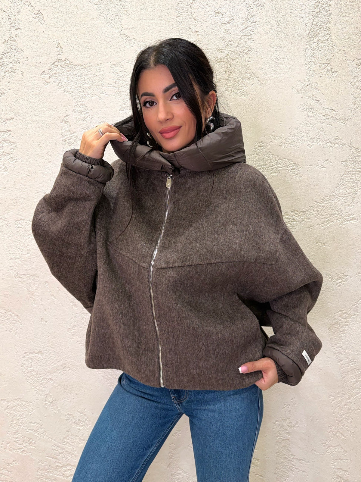 Cappotto in misto lana con cappuccio imbottito rimovibile