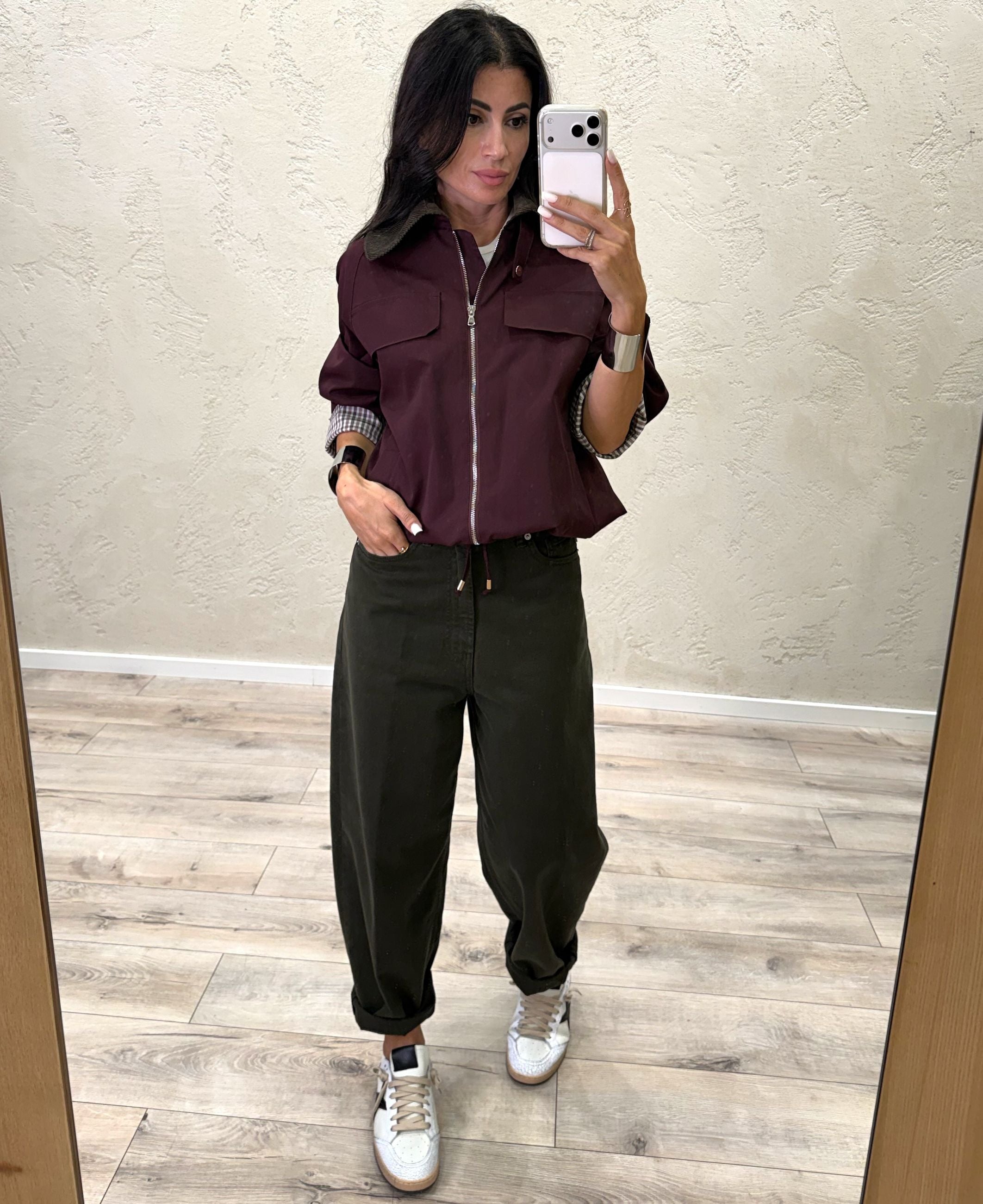 Trench a bomber con colletto in velluto a costine