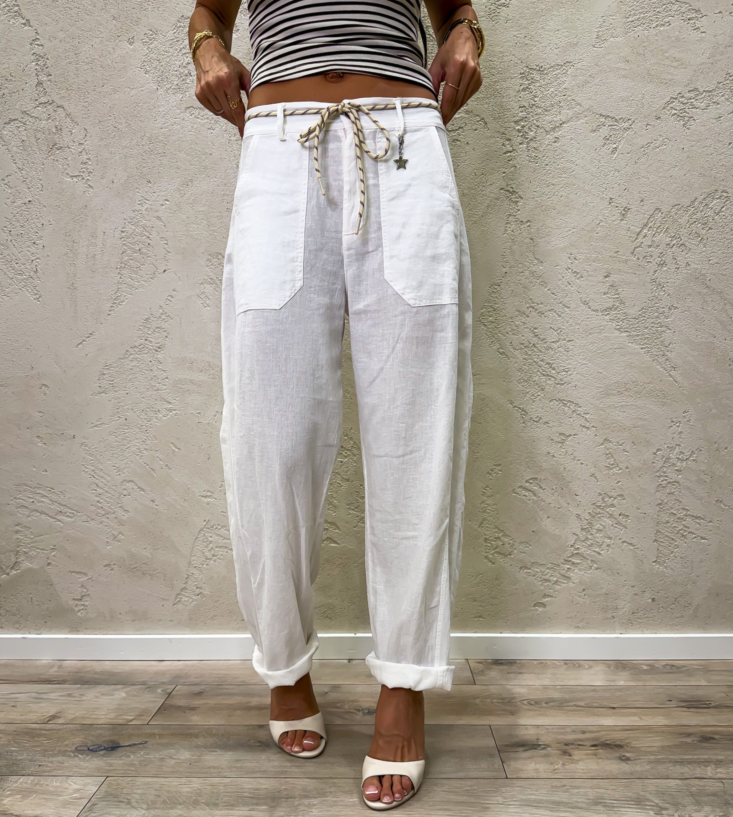 Pantalone misto lino a ovetto