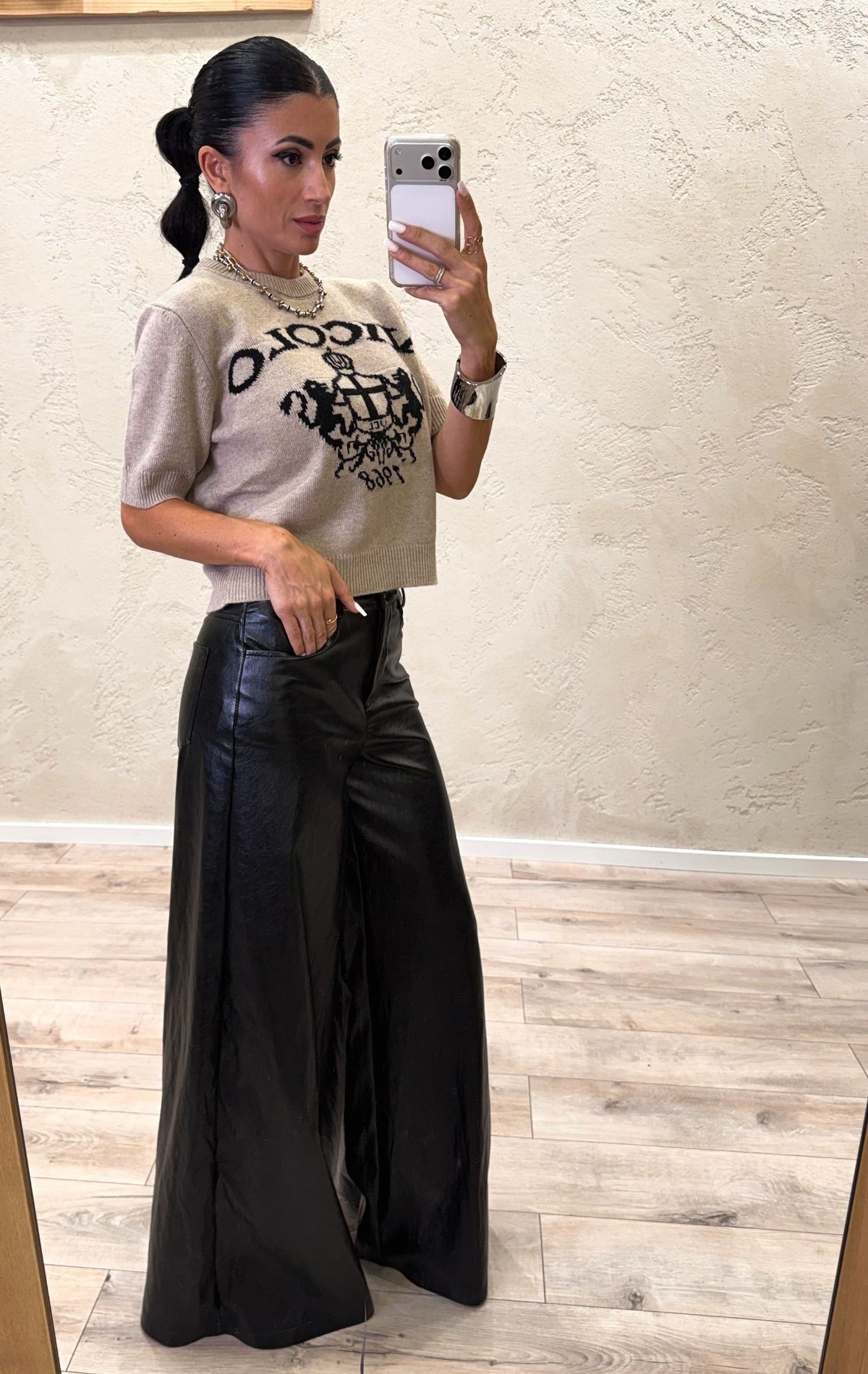 Pullover crop a manica corta